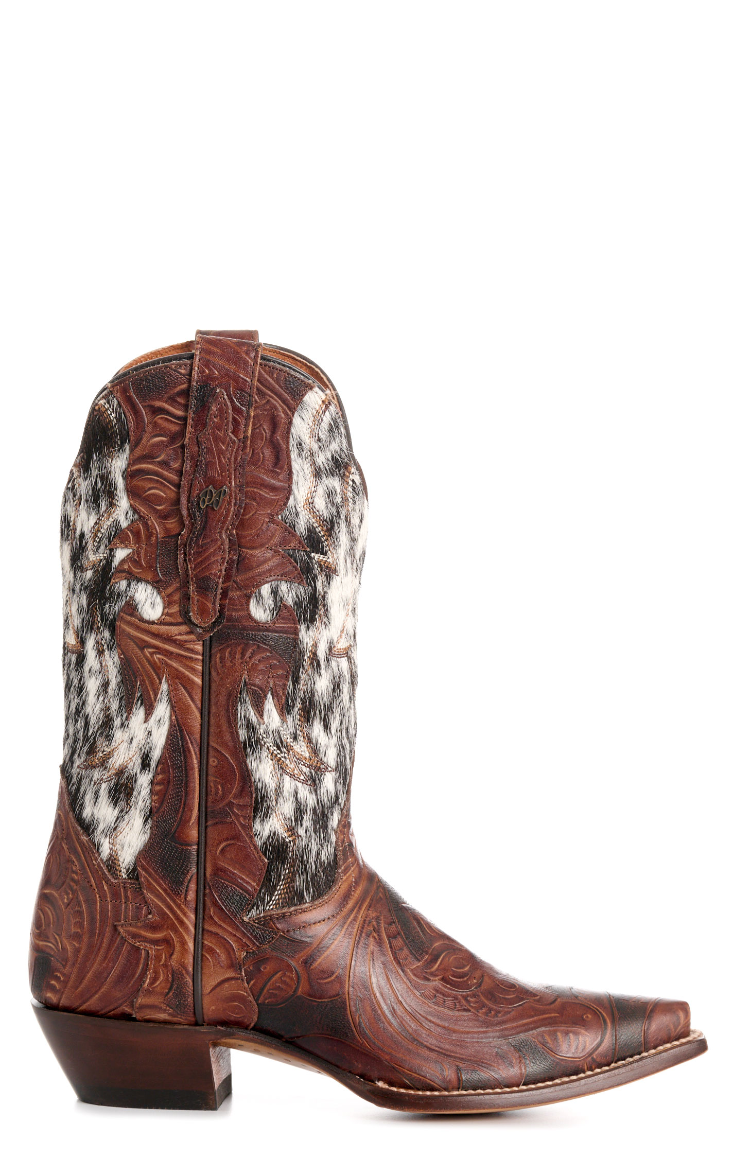 Dan Post Women’s Brown Andrinna Tooled Leather & Hair On Snip Toe Cowboy Boots - Image 1