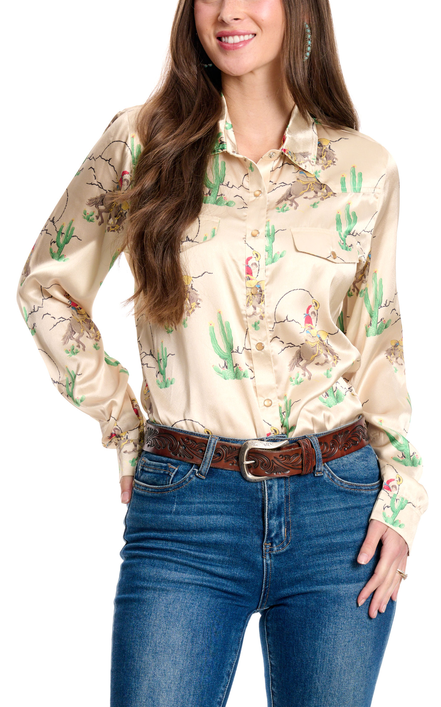 Outback Trading Co Women's Winnie Silky Tan Retro Top - Plus Sizes - Image 1