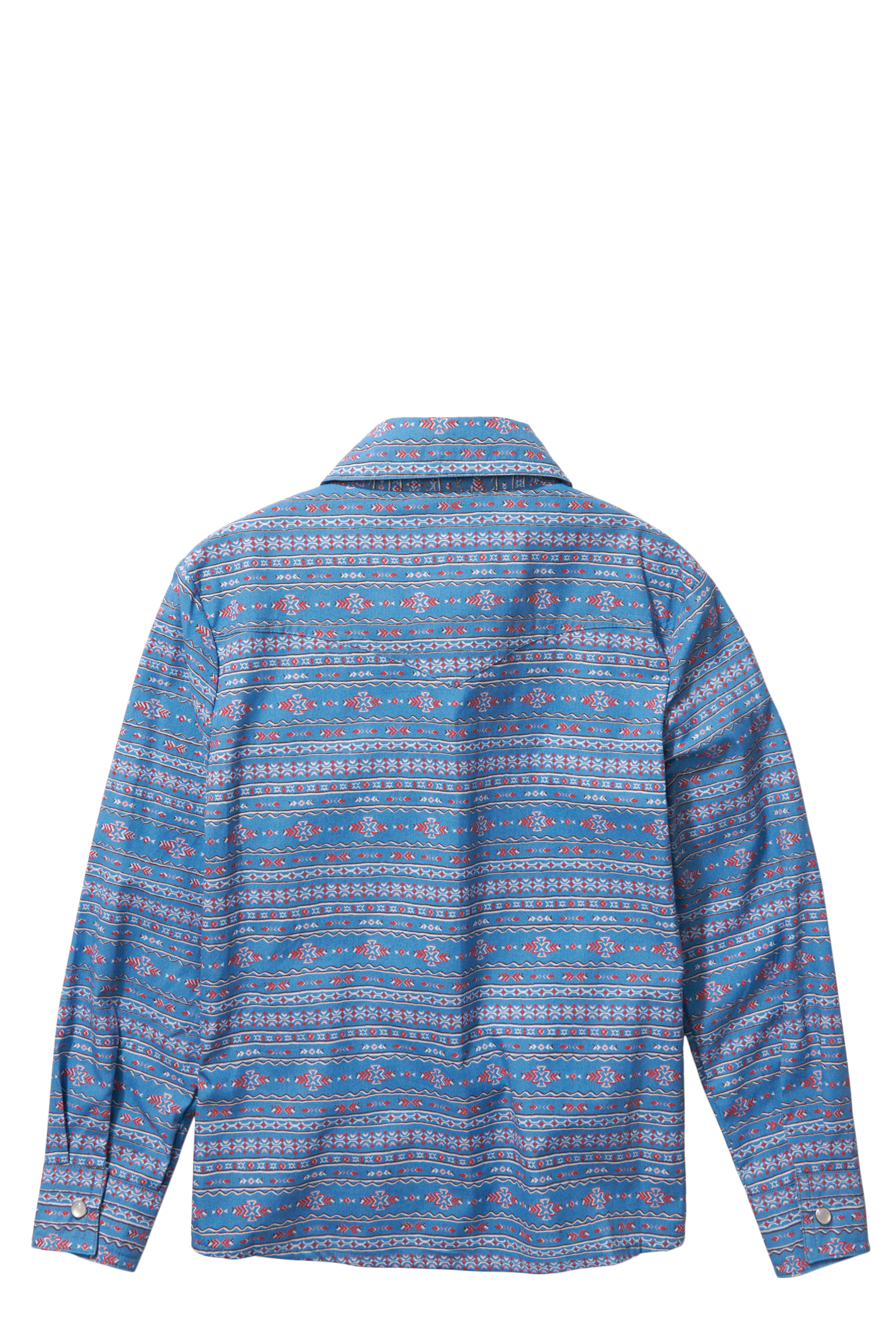Panhandle Girl's Cornflower Blue with Colorful Floral Aztec Print Long Sleeve Western Shirt - Image 1