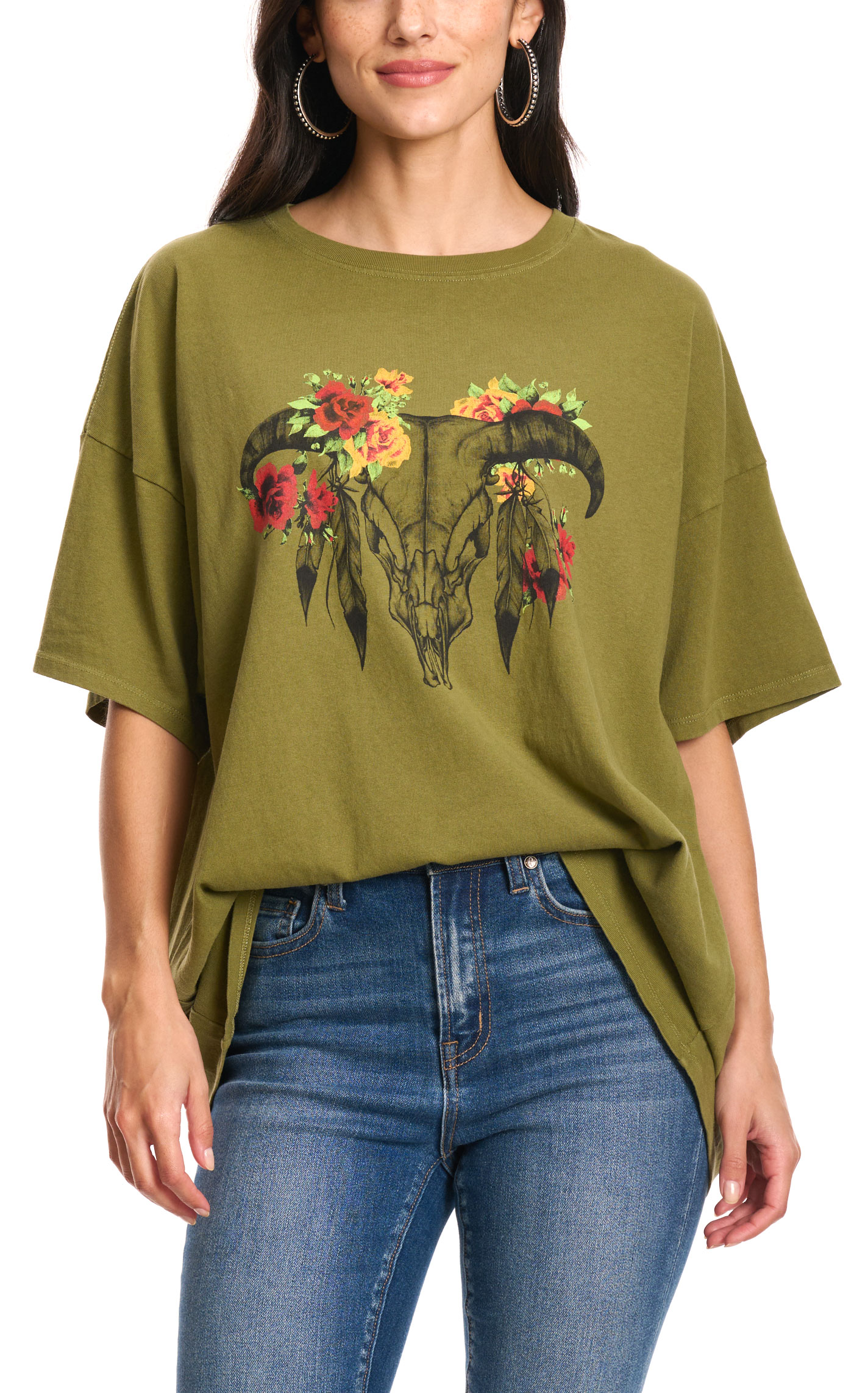 Double Zero Women's Moss Floral Skull Graphic T-Shirt - Image 1