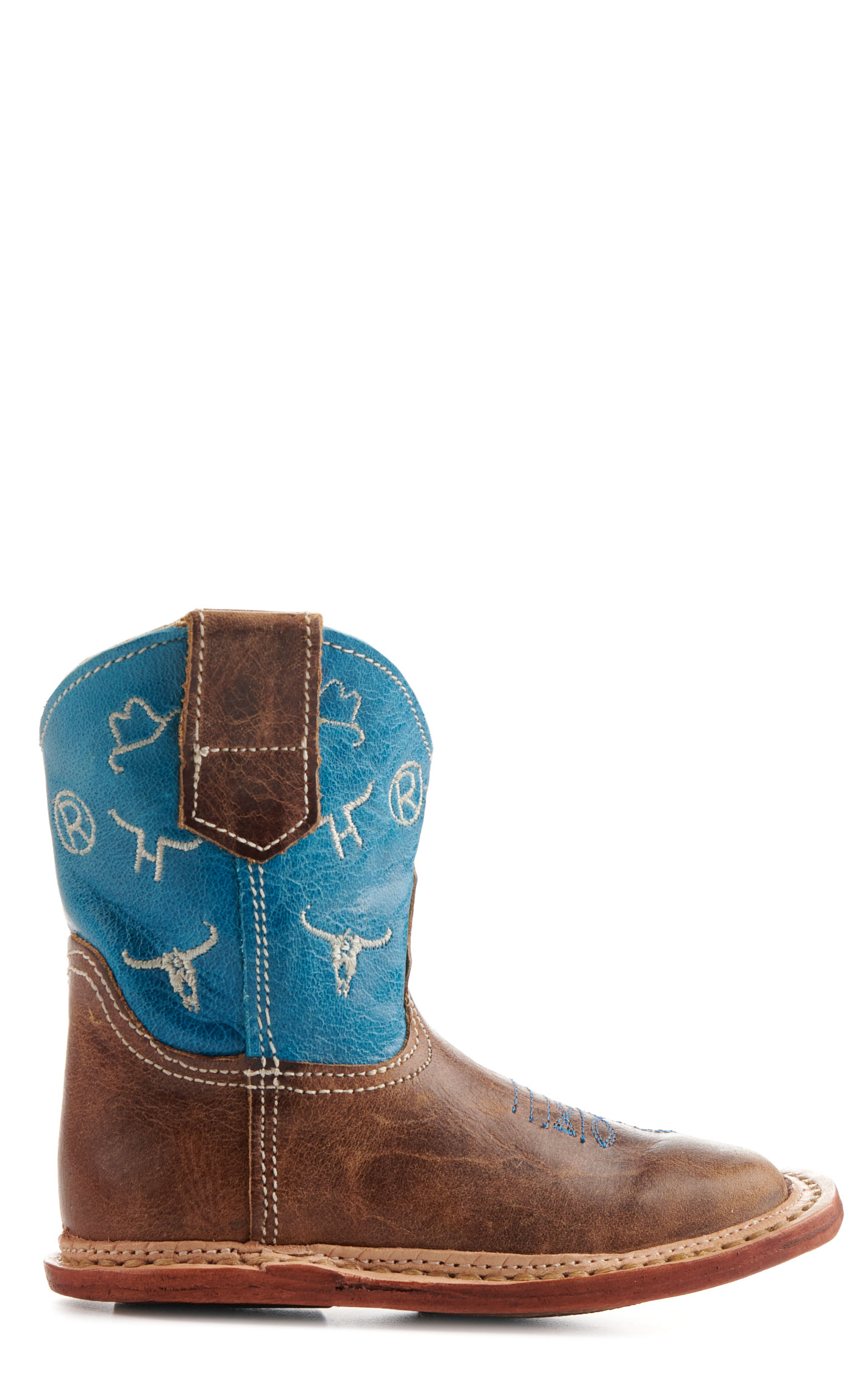 Roper Cowbabies Brown and Blue Brands Embroidery Square Toe Cowboy Boots - Image 1