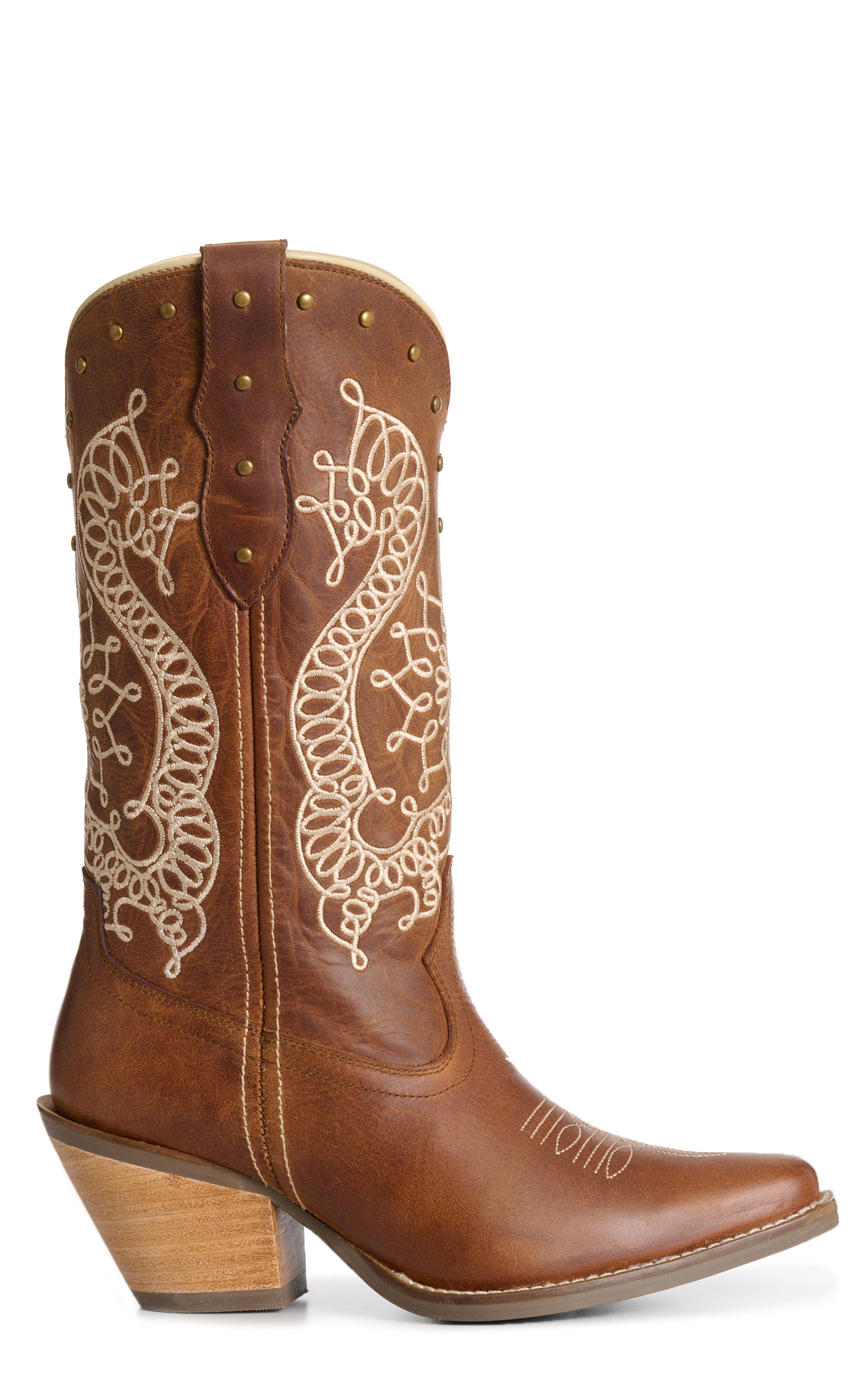 Rockin' C Women's Caramel & Cream Embroidered Snip Toe Cowboy Boots - Image 1