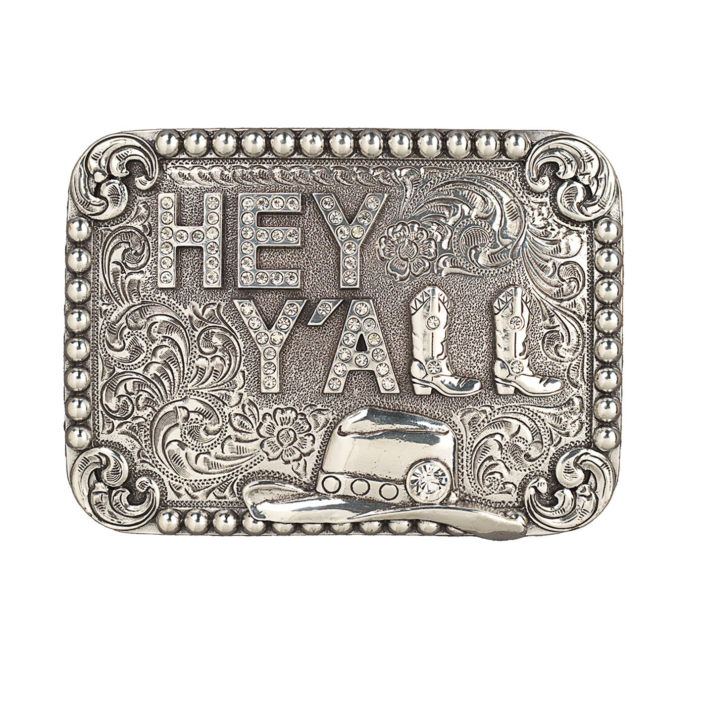 Blazin Roxx Silver Hey Y'all Rectangle Belt Buckle - Image 1