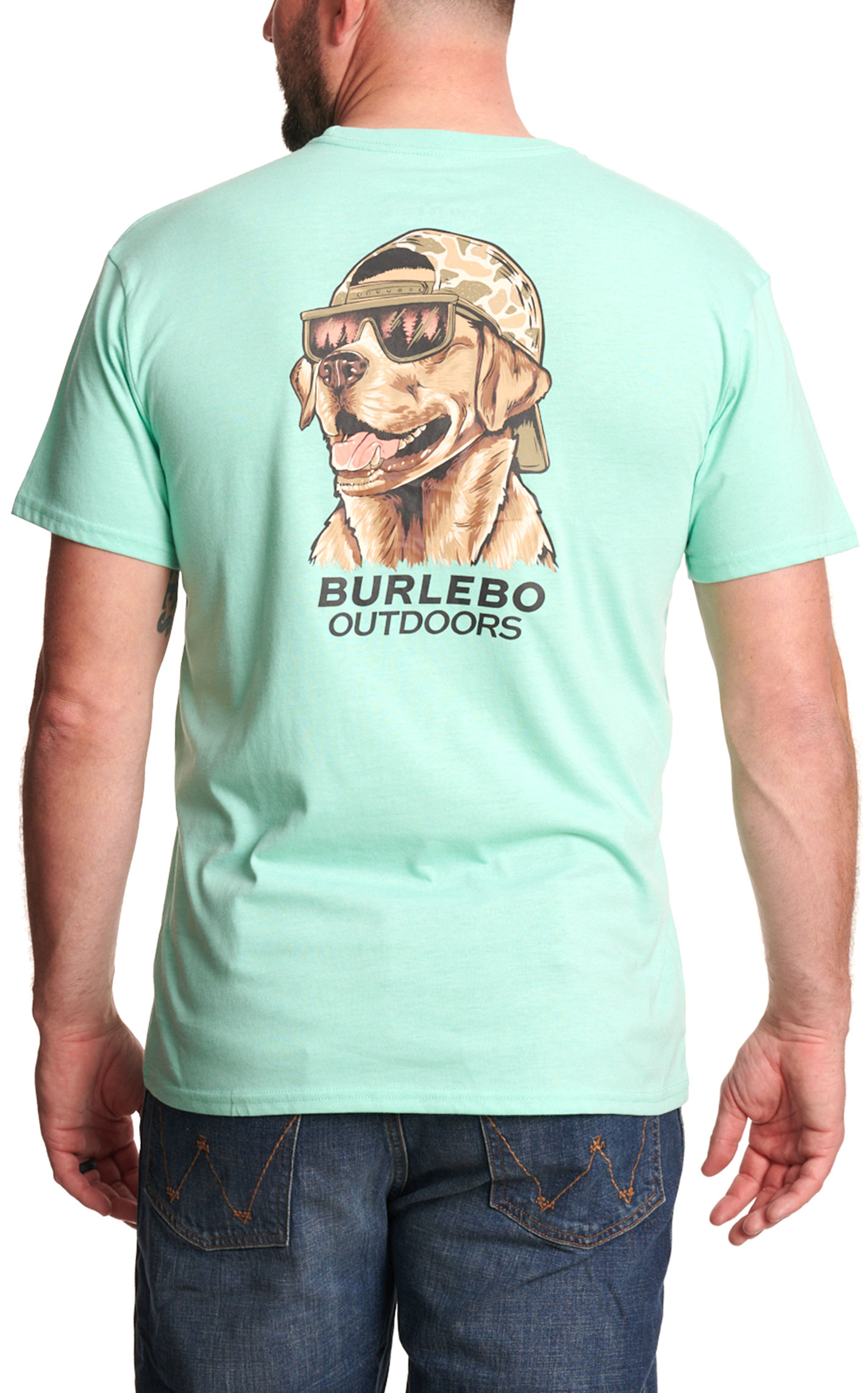 Burlebo Men's Aqua Mallard Camo Dog Graphic T-Shirt - Image 1