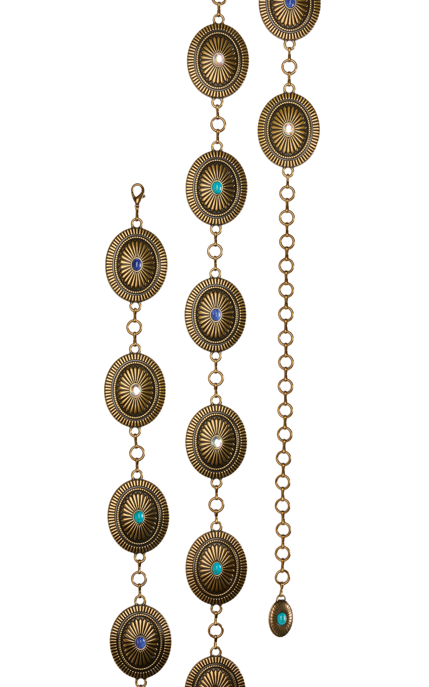 Catchfly Women's Bronze with Turquoise and Crystals Linked Concho Chain Belt - Image 1