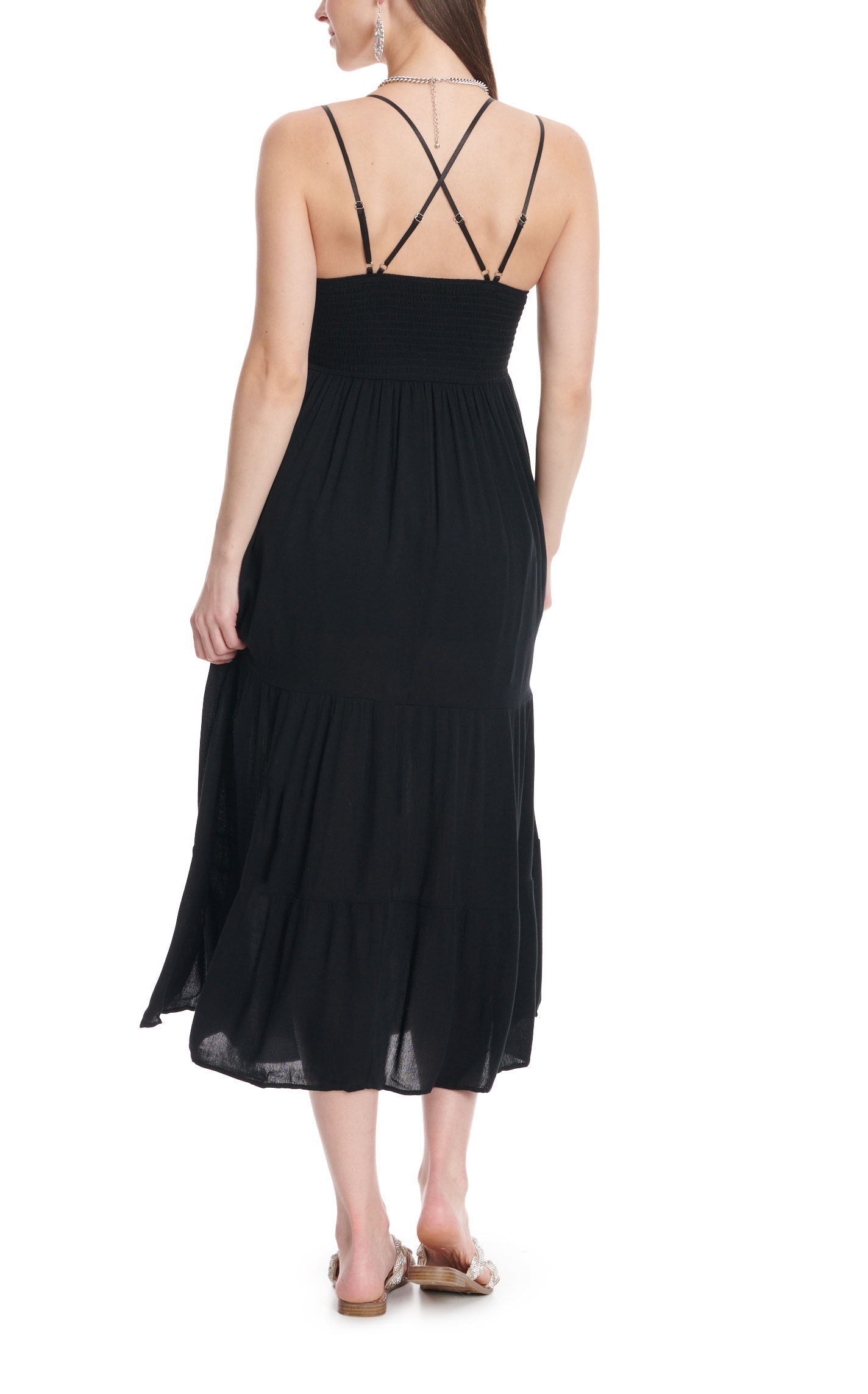 Blue B Women's Black Lace V-Neck Sleeveless Long Lined Dress - Image 1