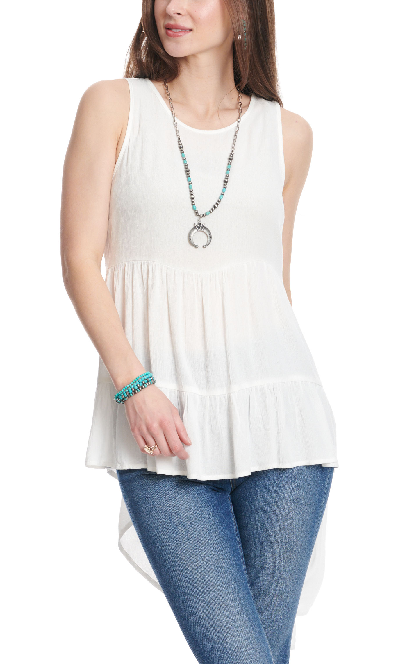 Rockin C Women's White Hi-Lo Tiered Tank Top - Image 1