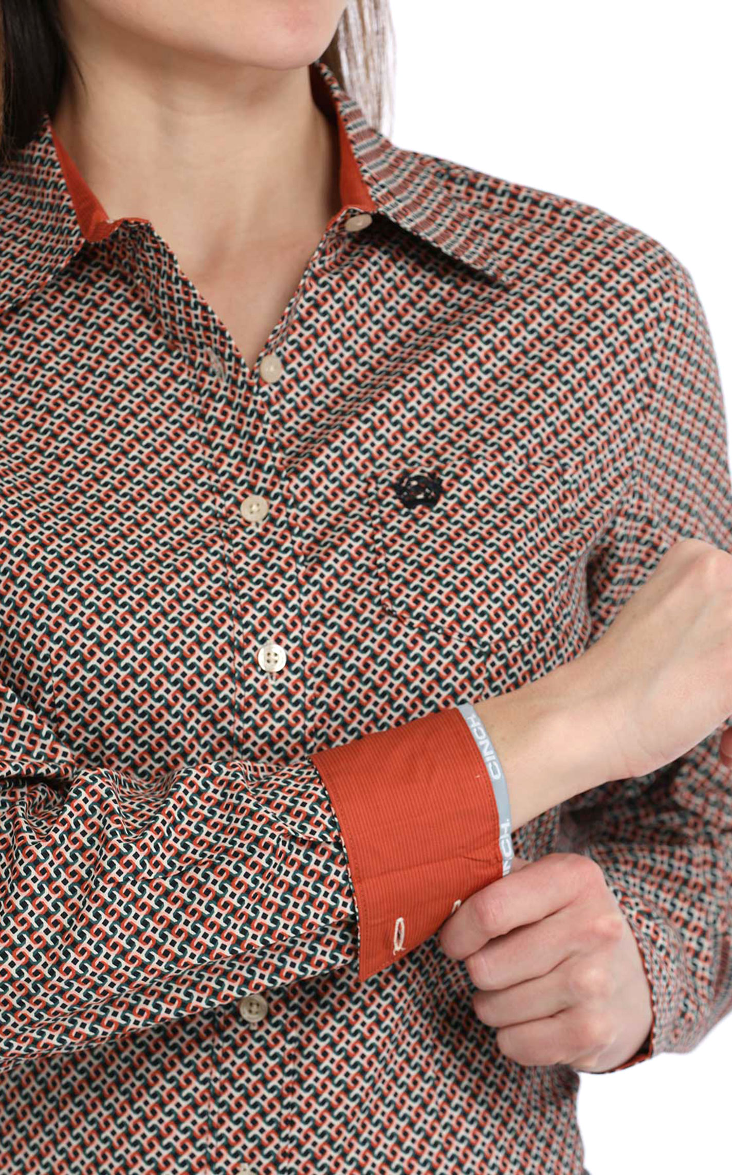 Cinch Women's Red & Black Geo Print Western Shirt - Image 1
