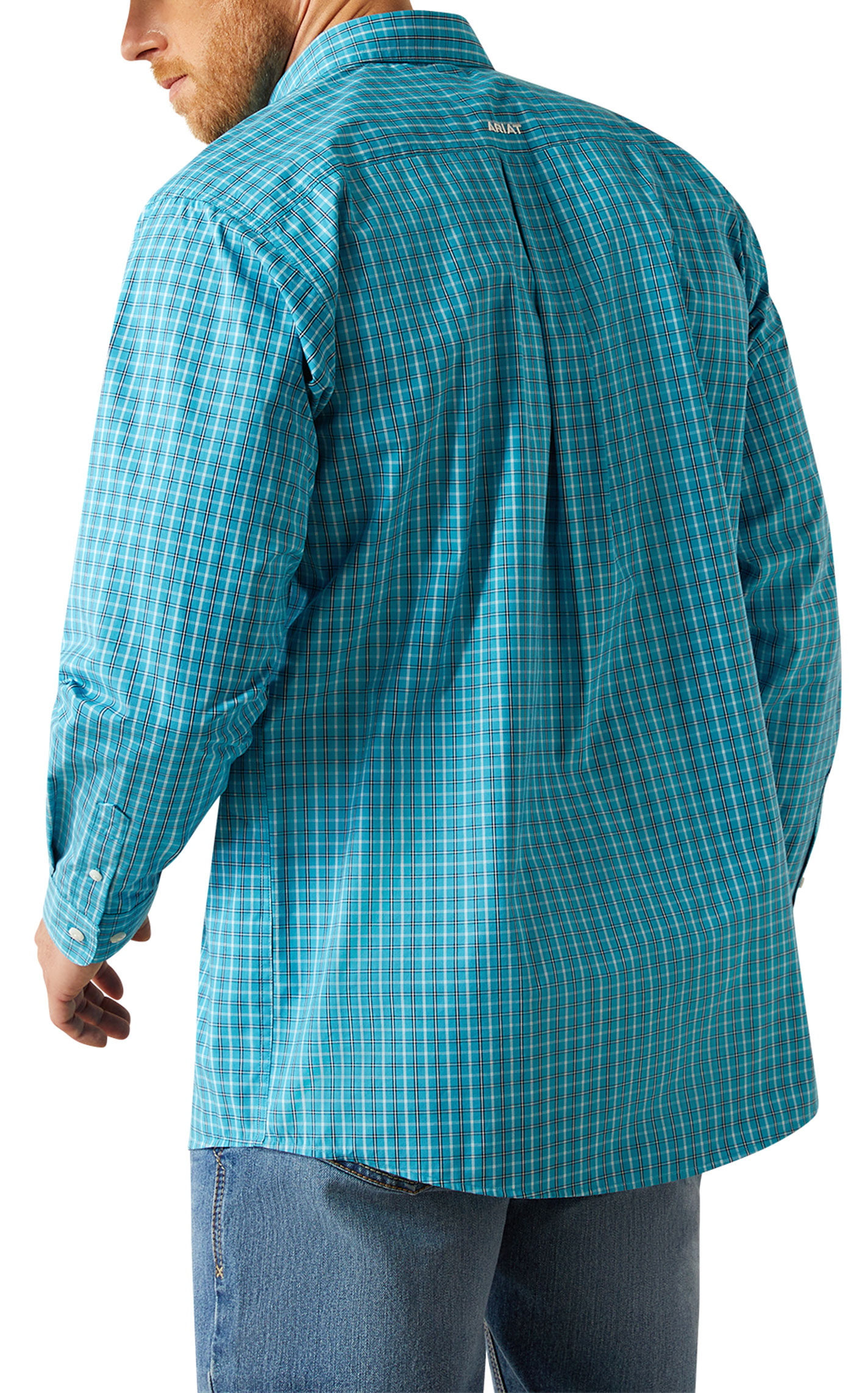 Ariat Pro Series Men's Journey Turquoise Plaid Western Shirt - Image 1