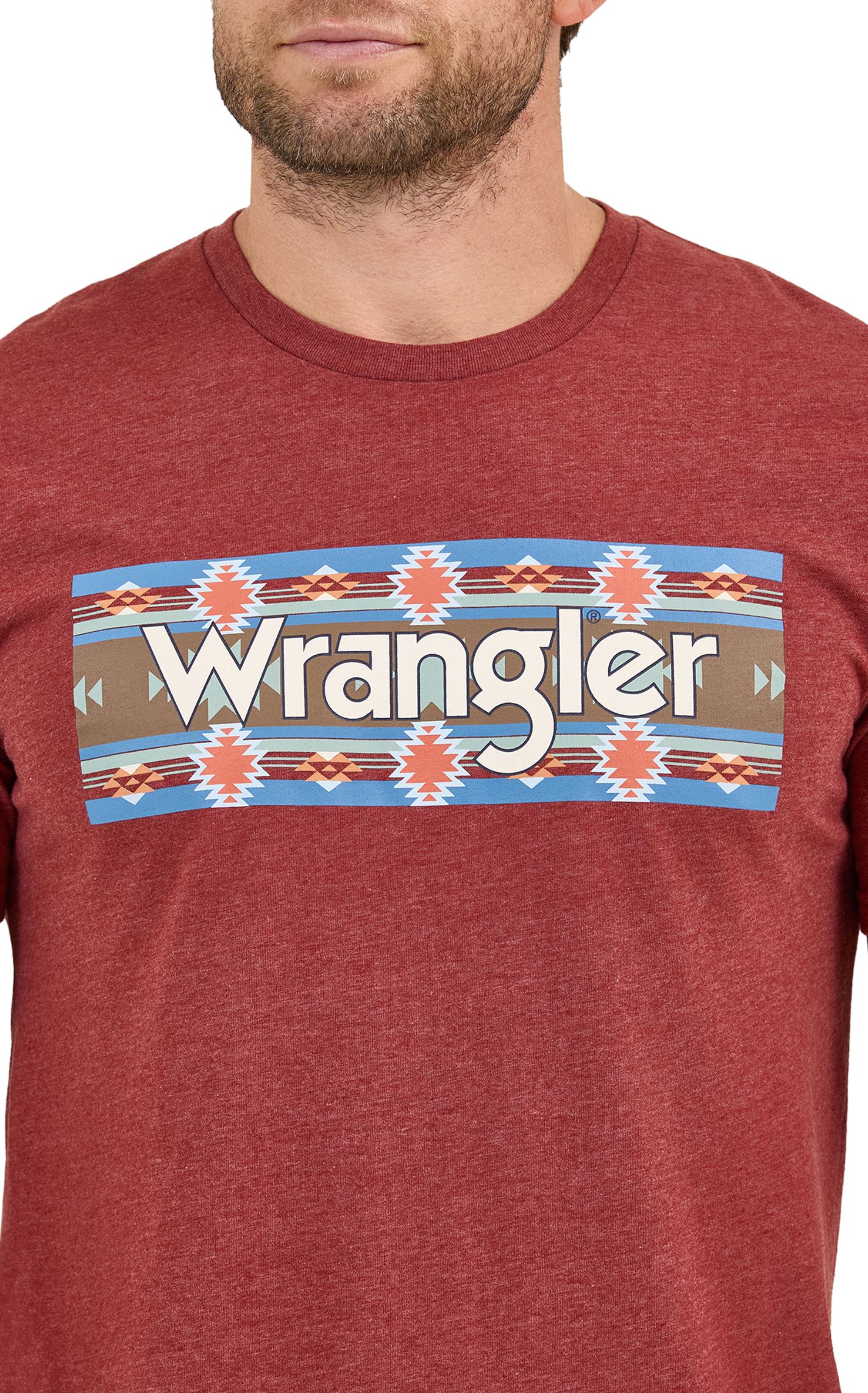 Wrangler Men's Burgundy Aztec Logo Graphic T-Shirt - Image 1