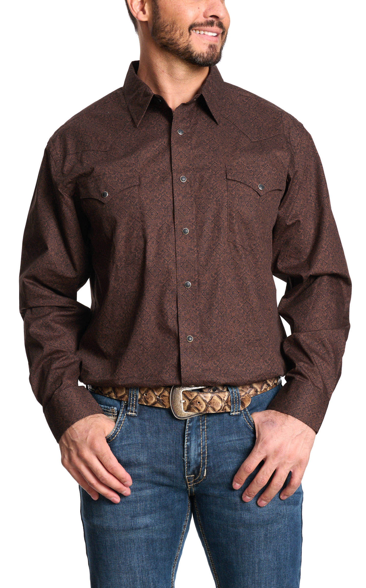 Panhandle Men's Chocolate Diamond Paisley Western Shirt - Image 1