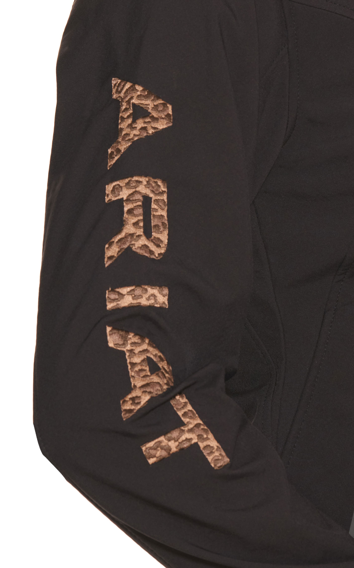 Ariat Women's Black with Leopard Print Logo Sleeve New Team Softshell Jacket - Image 1