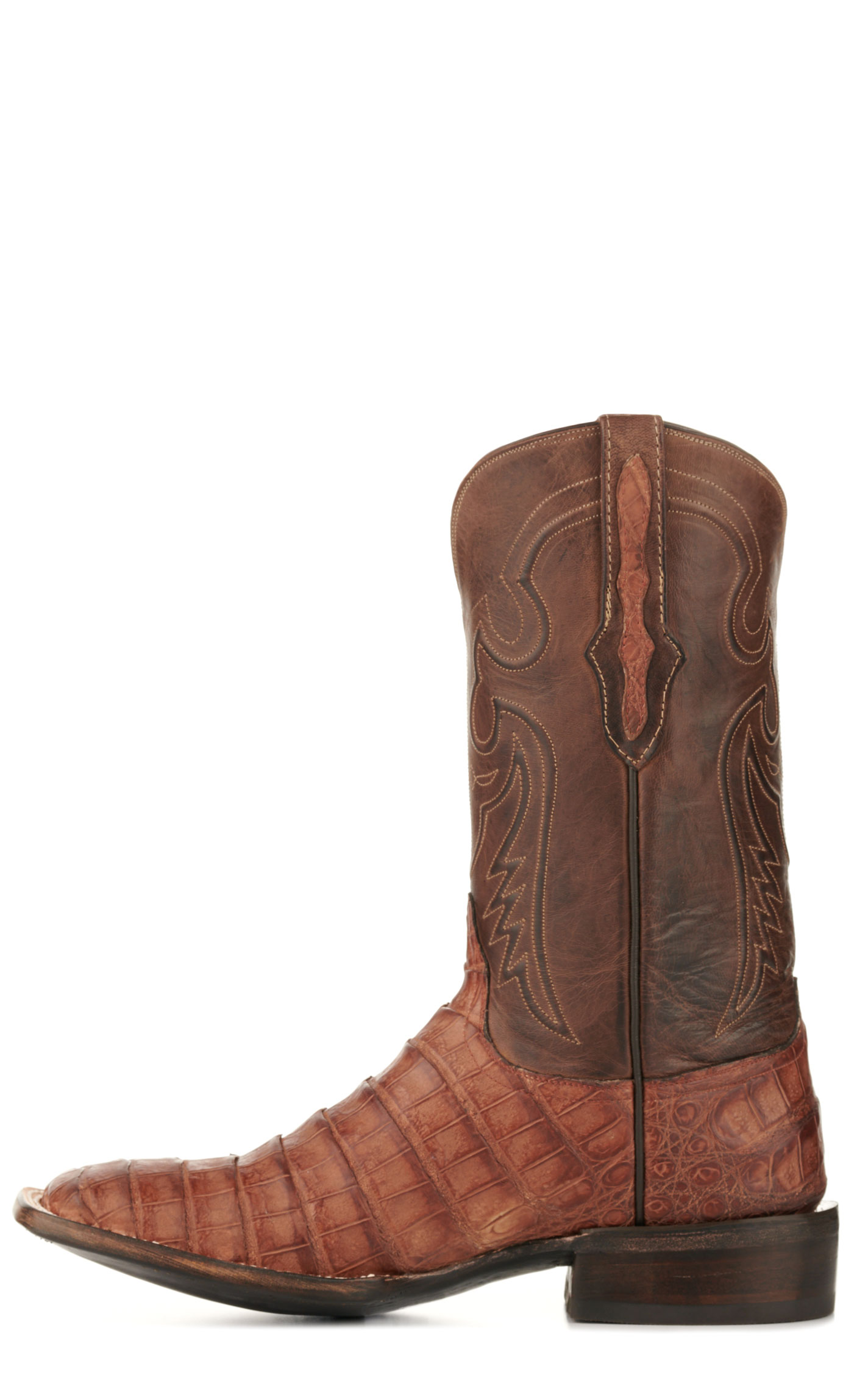Black Jack Men's Burnished Barnwood and Brown Caiman Belly Wide Square Toe Exotic Cowboy Boots - Image 1