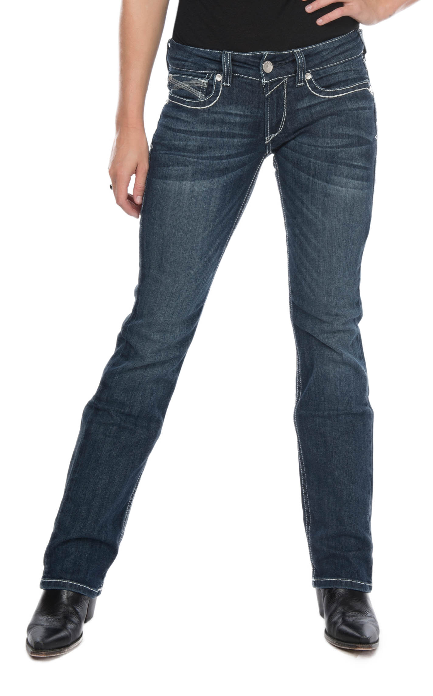 Ariat Women's REAL Ivy Dresden Dark Wash Mid Rise Straight Leg Stretch Jean - Image 1