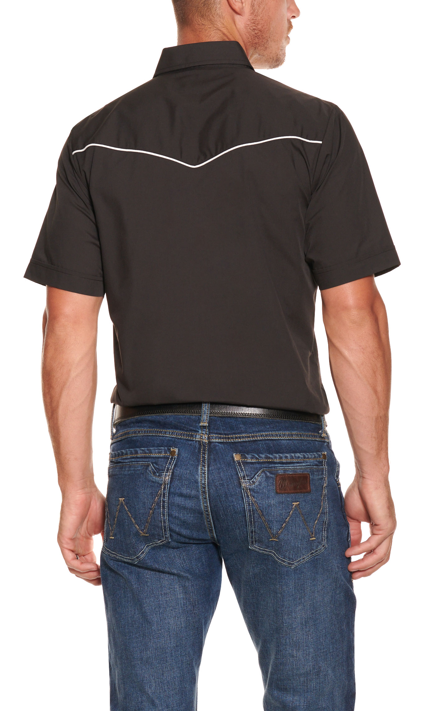 Ely Cattleman Men's Black with White Piping Short Sleeve Western Shirt - Image 1