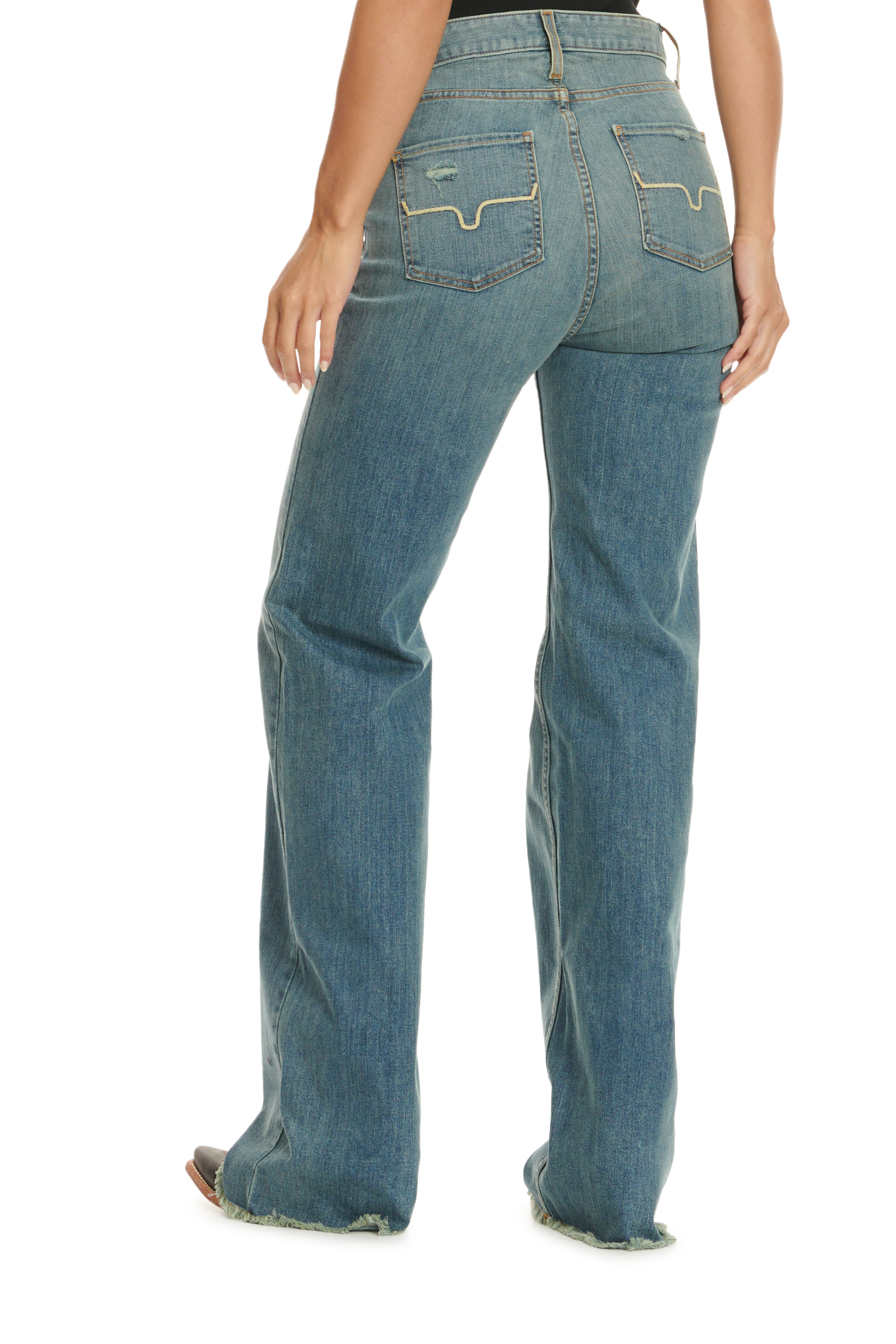 Kimes Ranch Women's Olivia Medium Wash High Rise Raw Hem Wide Leg Jeans - Image 1