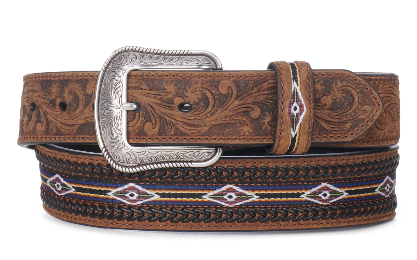 3D Belt Company Men's Brown with Southwest Stitch Western Belt - Image 1