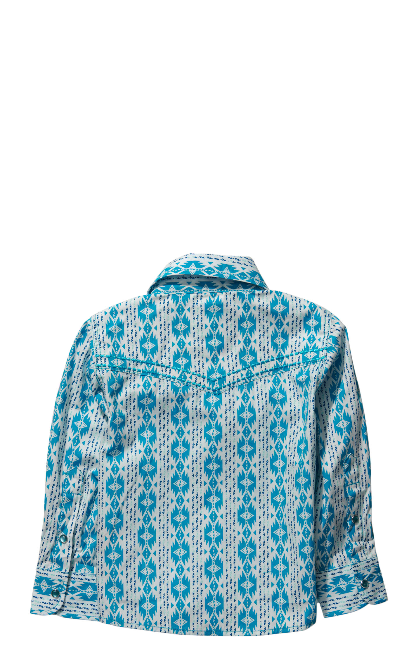 Cowgirl Hardware Toddler Girl's White & Turquoise Aztec Print Long Sleeve Western Shirt - Image 1