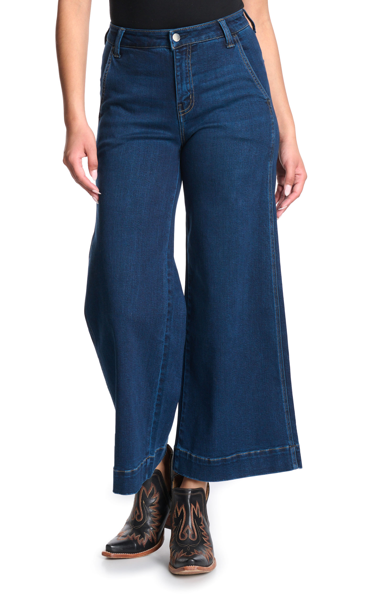 Flying Monkey Women's Dark Wash Wide Trouser Leg Jeans - Image 1