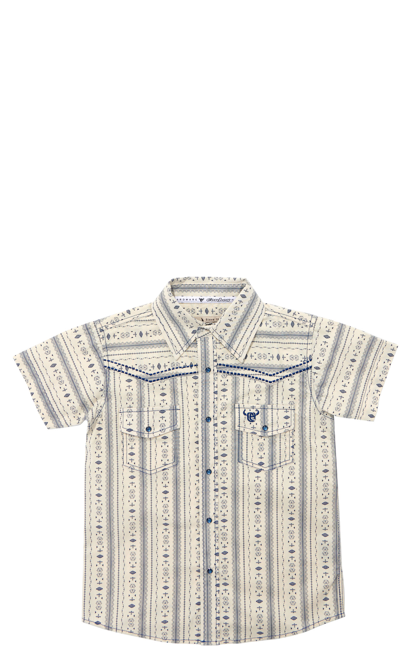 Cowboy Hardware Boy's Blue & White Striped Aztec Print Shirt - Image 1