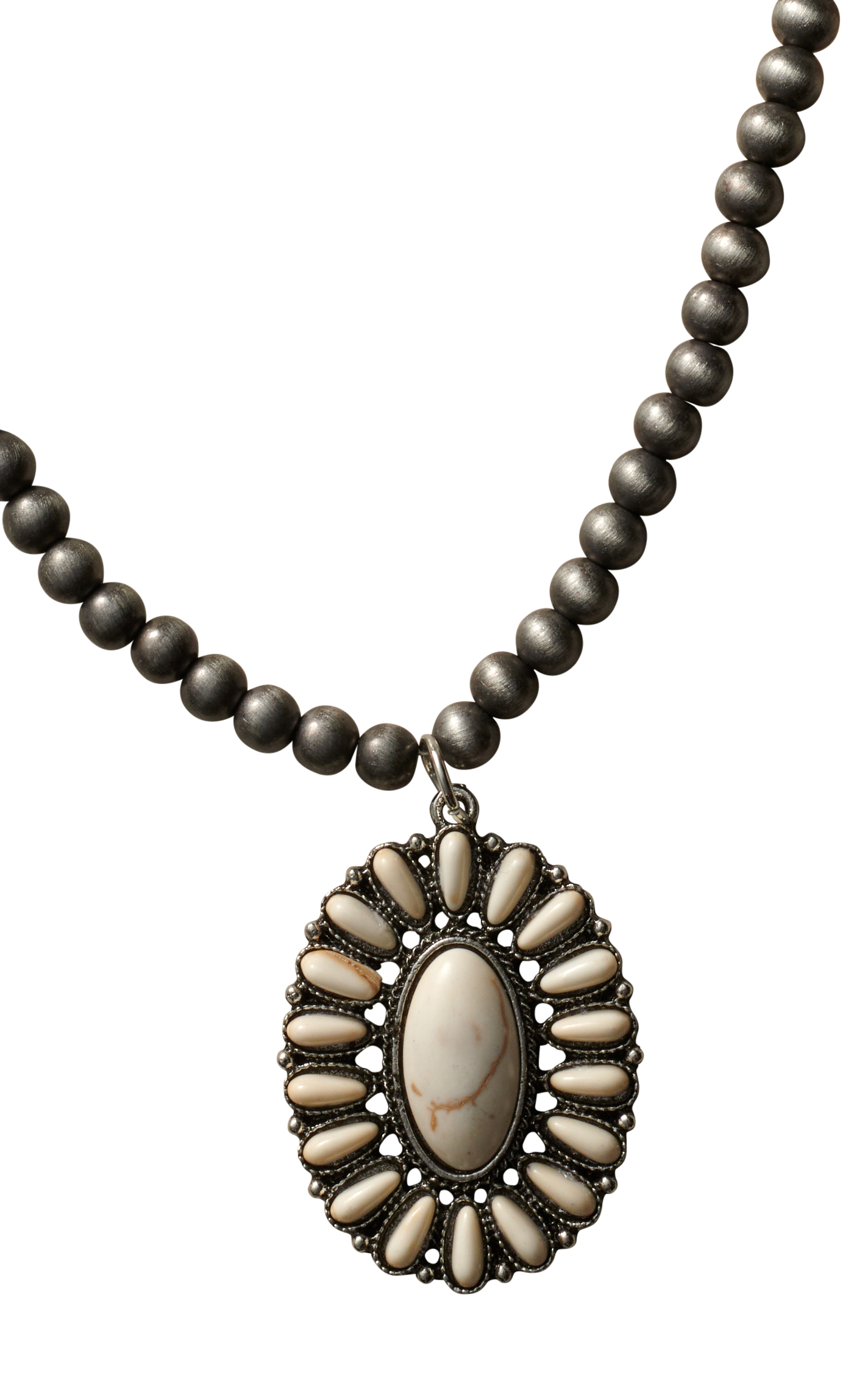Rockin C Silver Navajo Pearl & White Stone Concho Pendant Necklace - Image 1
