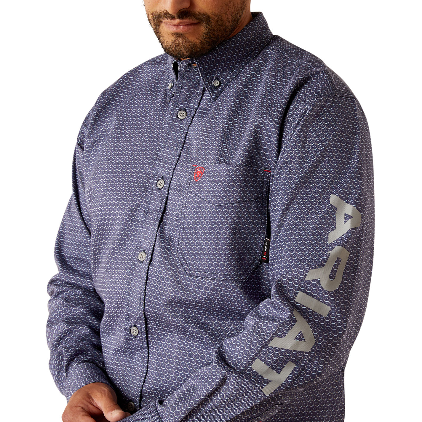 Ariat Men's Rodeo Team Navy & Gray Geo FR Work Shirt - Image 1
