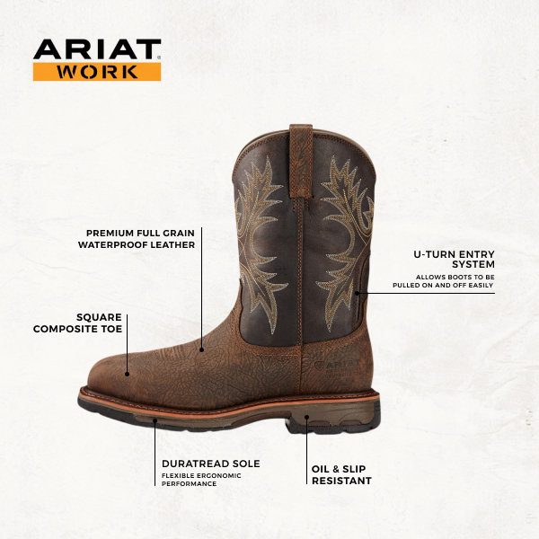 Ariat Men's WorkHog Bruin Brown and Coffee Waterproof Square Composite Toe Work Boots - Image 1