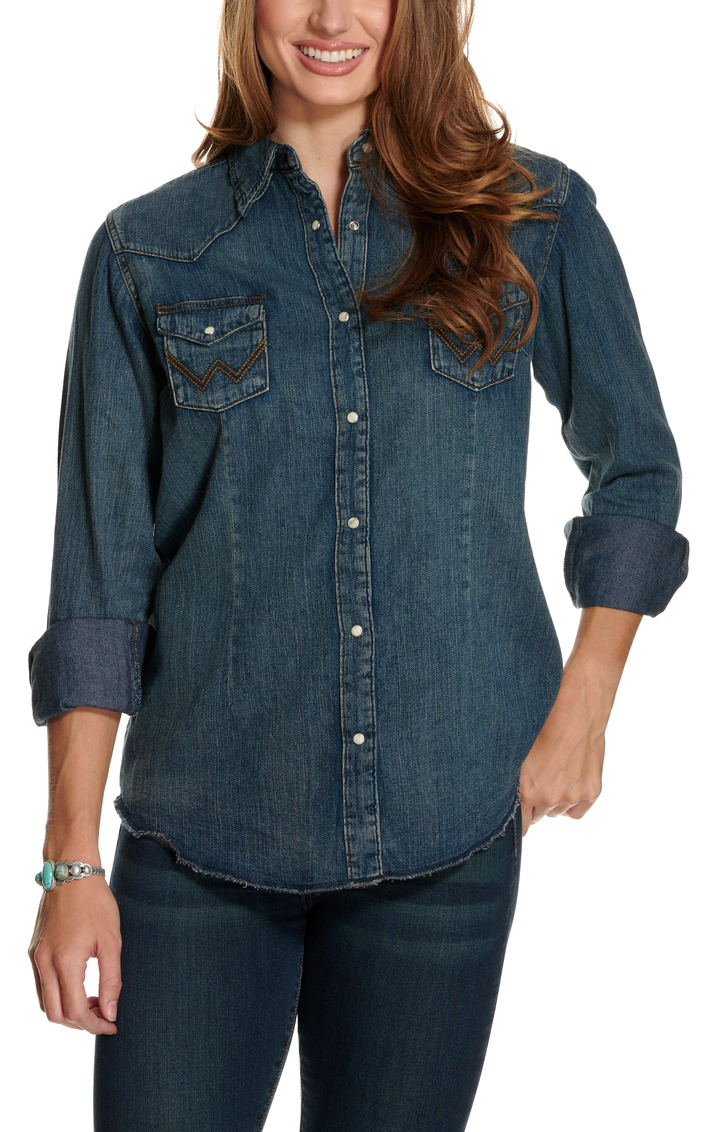 Wrangler Women's Long Sleeve Denim Vintage Western Snap Shirt - Image 1