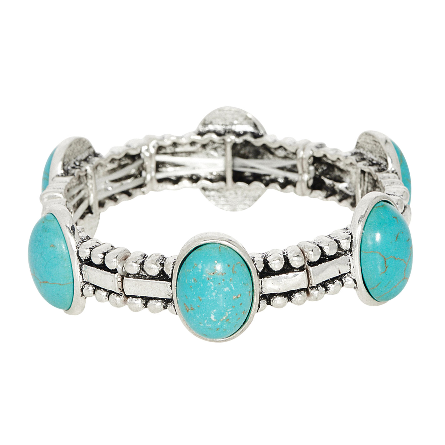 Southern Grace Silver & Turquoise Oval Stone Stretch Bracelet - Image 1