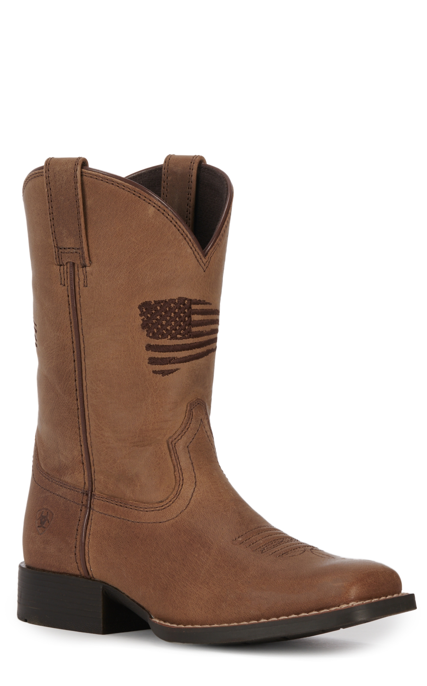 Ariat Youth Patriot 2.0 Weathered Tan with Flag Embroidery Square Toe Cowboy Boots - Image 1