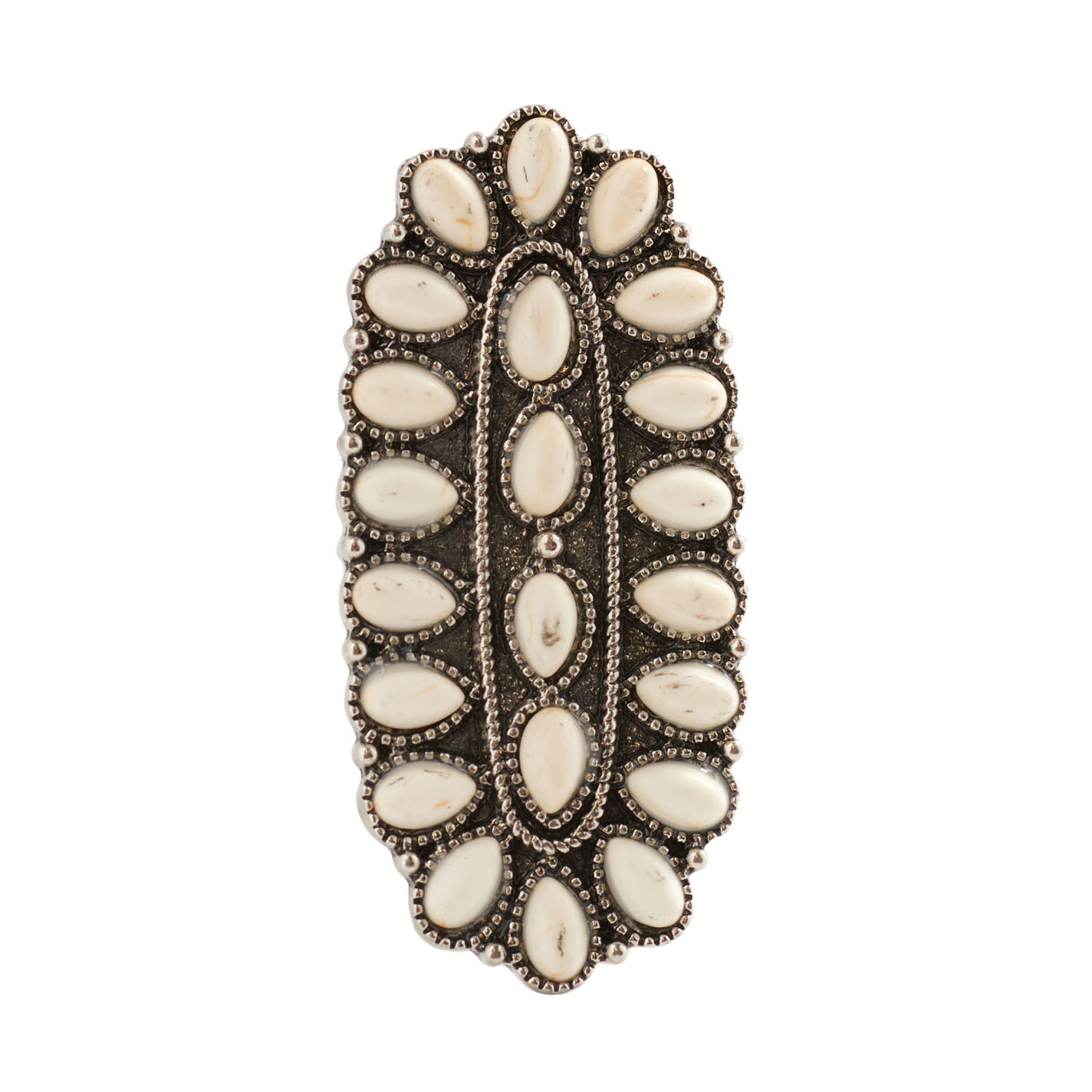 Rockin C Silver & Cream Long Oval Ring - Image 1