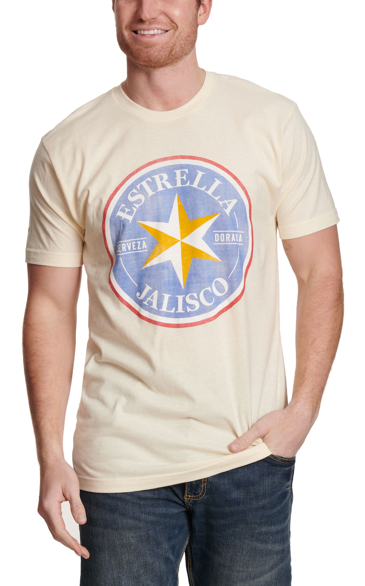 Brew City Men's Cream Estrella Jalisco Logo T-Shirt - Image 1