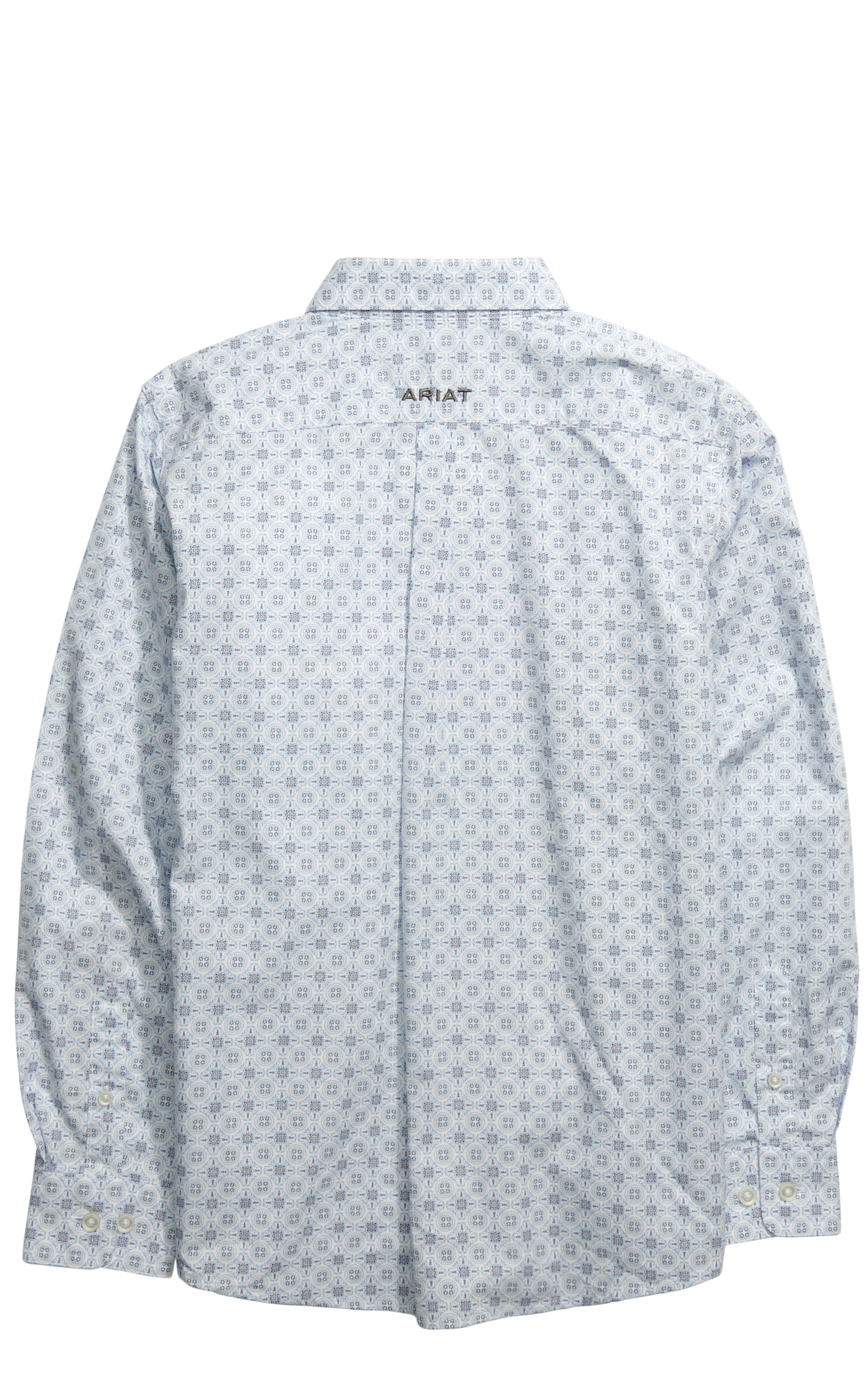 Ariat Boy's Team Kody Cornflower & Black Geo Print Logo Western Shirt - Image 1