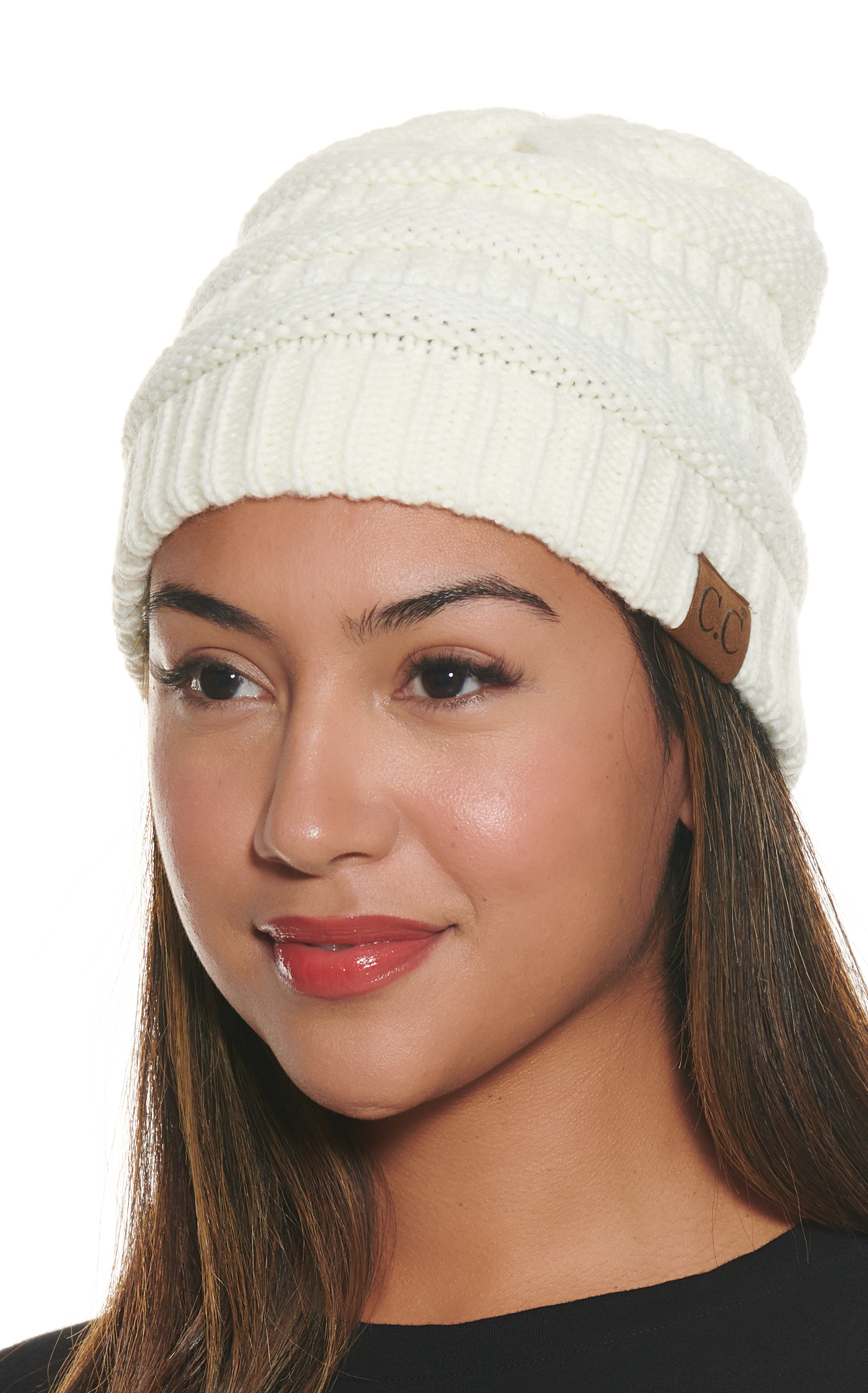 C.C. Brands Women's Solid Ivory Knit Beanie - Image 1