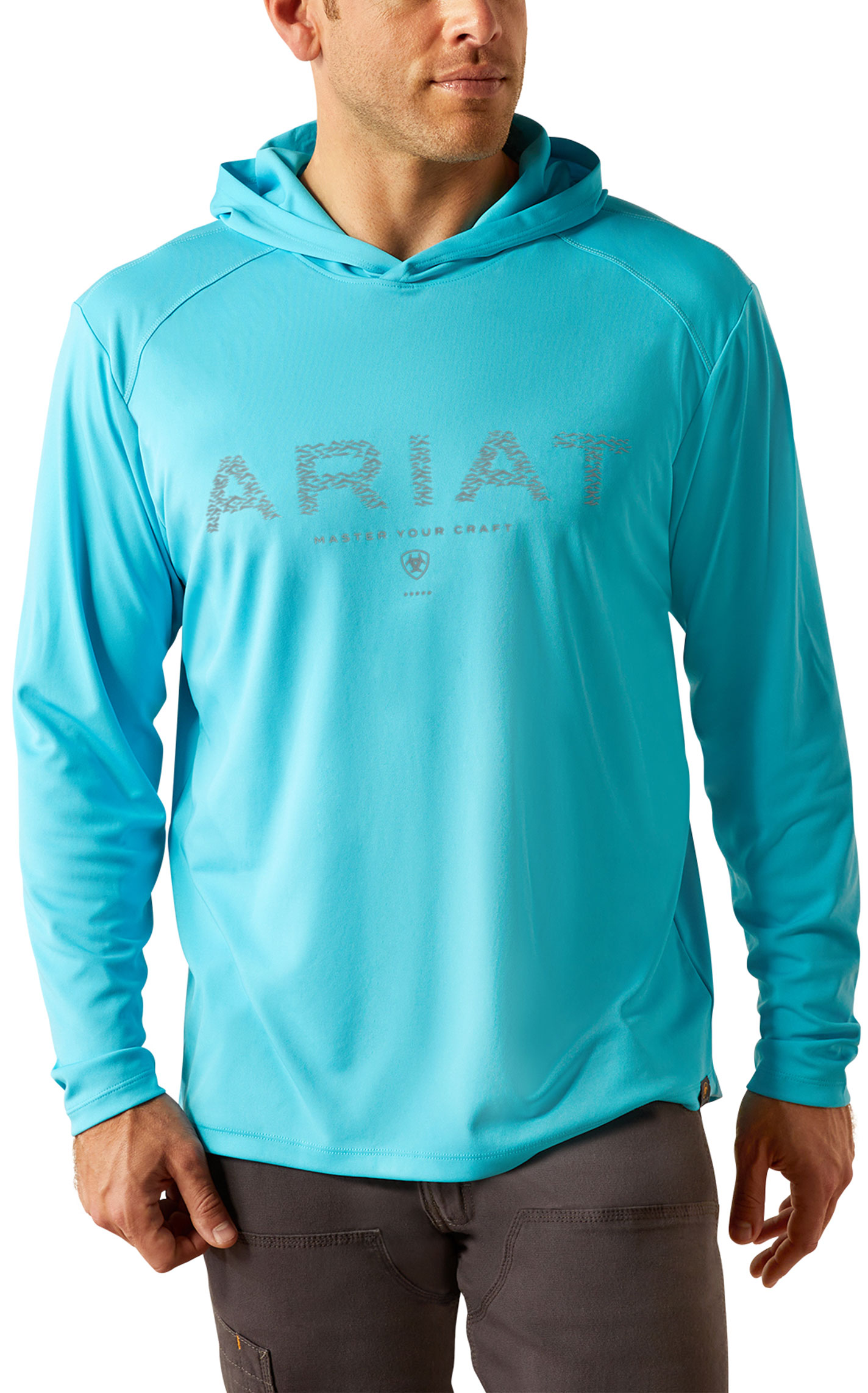 Ariat Rebar Men's Sunblocker Turquoise Logo Graphic Work Hoodie - Image 1