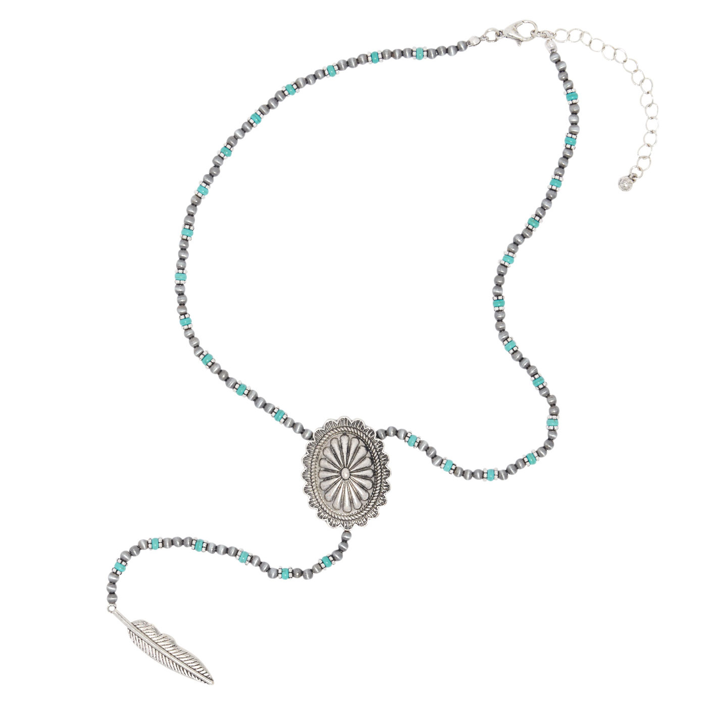 806 by Pink Panache Silver & Turquoise Beaded Bolo Necklace - Image 2