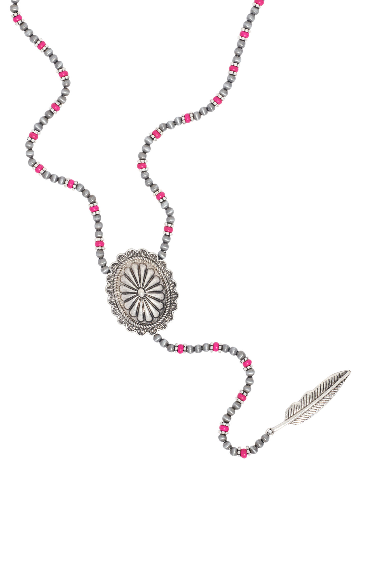 806 by Pink Panache Silver & Hot Pink Beaded Bolo Necklace - Image 2