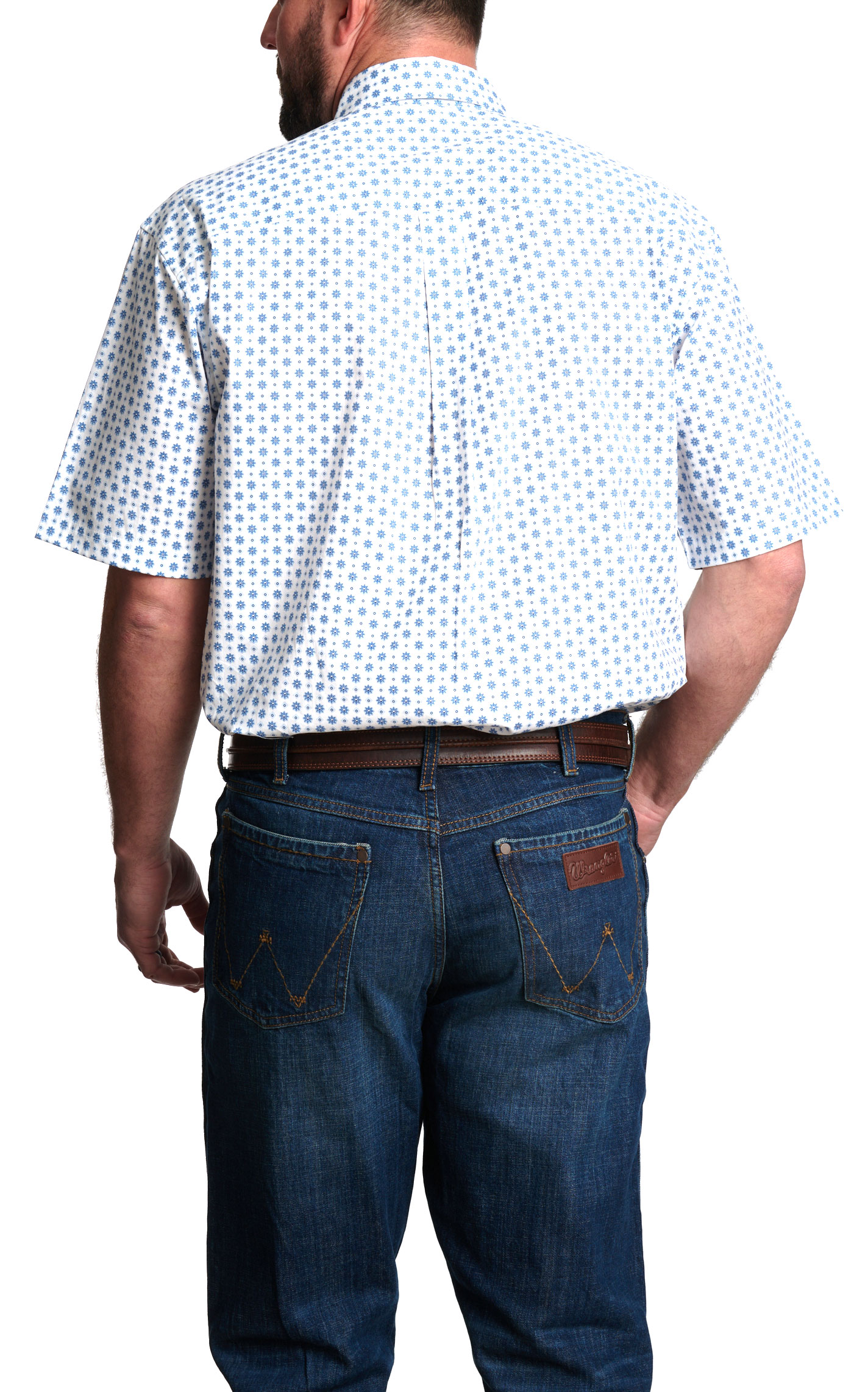 Wrangler Men's George Strait Collection White & Blue Geo Print Western Shirt - Image 1