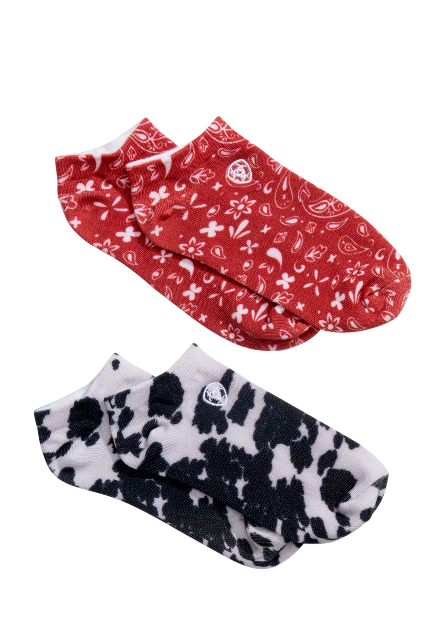 Ariat Women's Red Cream Floral Paisley and Pony Print Low Cut Ankle 2-Pack Socks - Image 3