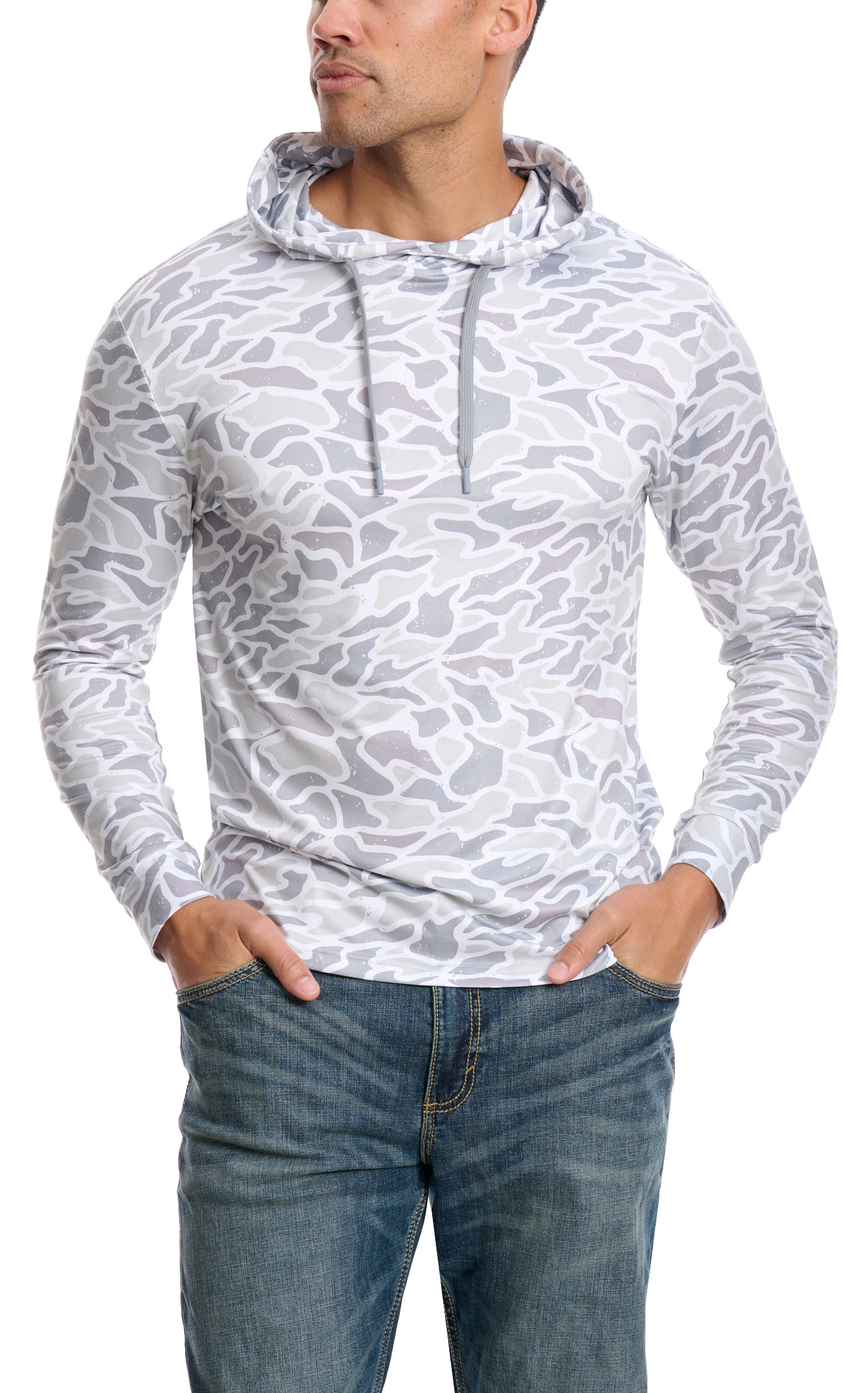 BURLEBO Men's Gray Stone Camo Print Performance Outdoor Hoodie - Image 1