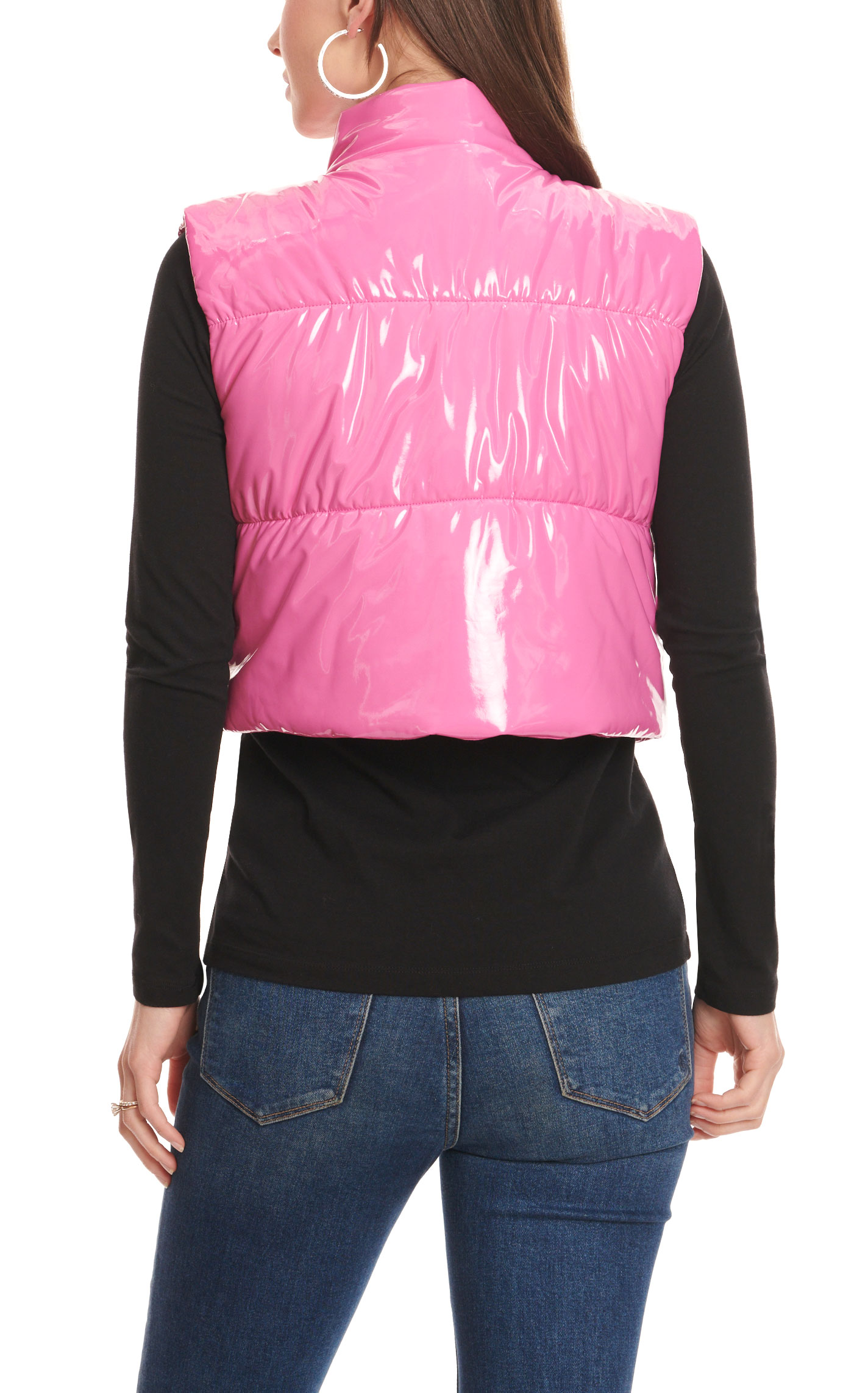 Blue B Women's Glossy Bubblegum Pink Puff Vest  - Image 1