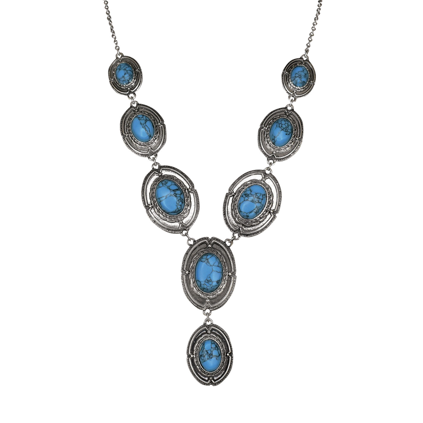 Justin Silver & Blue Stone Concho Lariat Necklace - Image 1