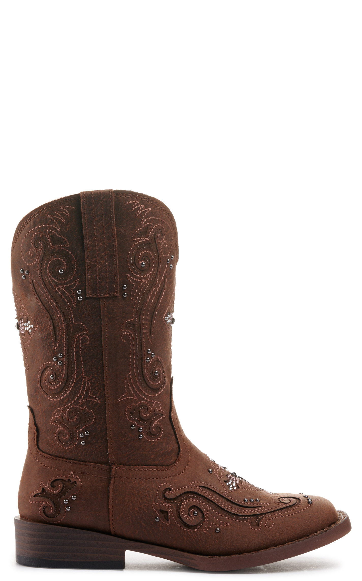 Roper Kids Brown with Crystal Cross & Studs Square Toe Cowboy Boots - Image 1