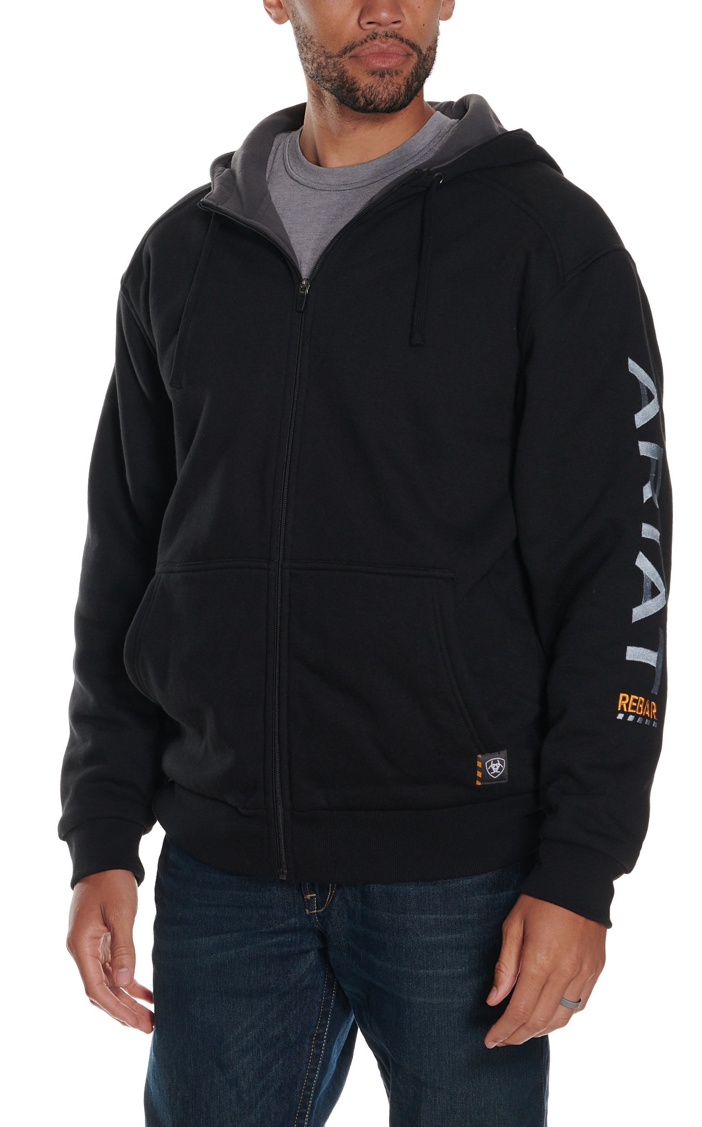 Ariat Rebar Men's Black 10 OZ All Weather Full Zip Graphic Hooded Jacket - Image 1