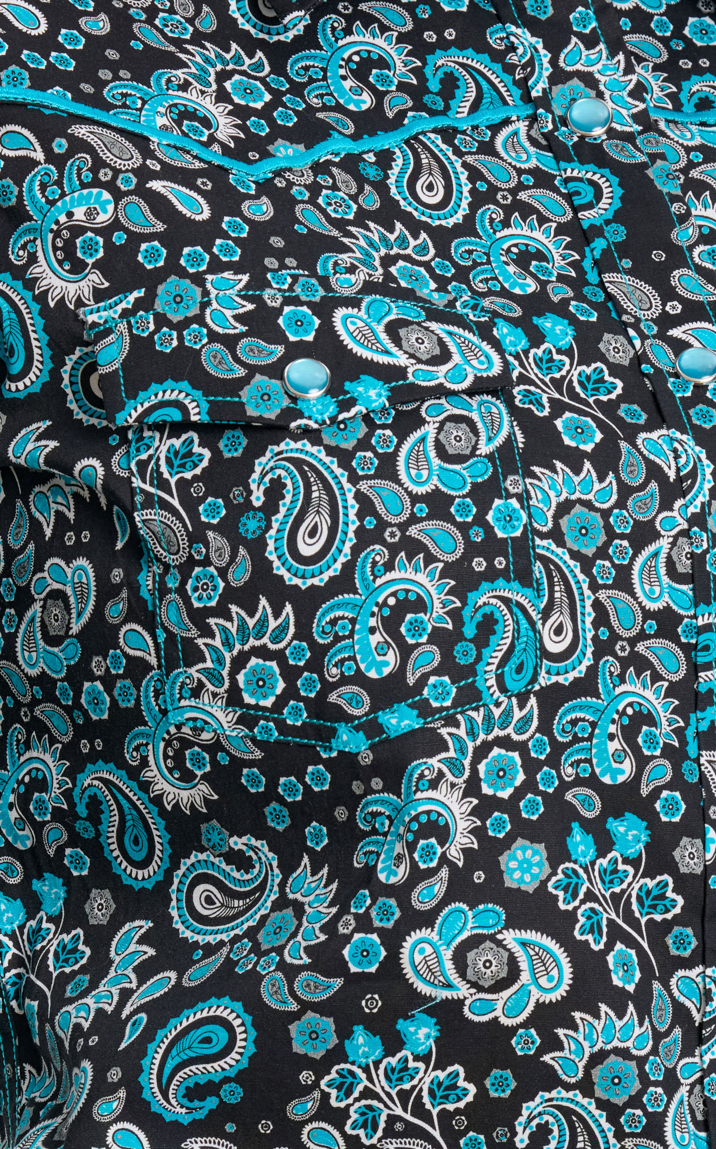Cowgirl Hardware Women's Black & Turquoise Paisley Western Shirt - Image 1