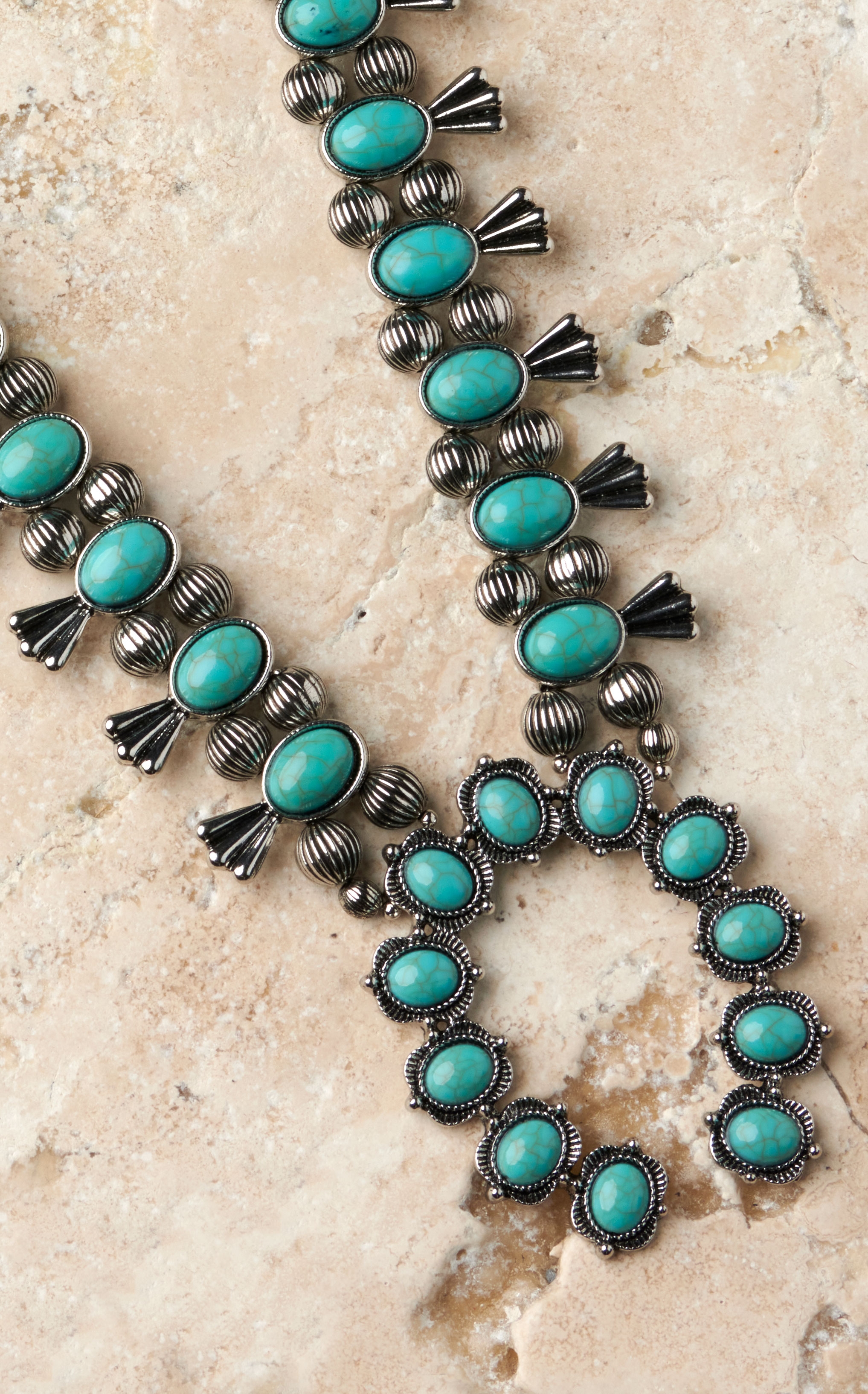 Rockin' C Women's Silver with Turquoise Squash Blossom Necklace - Image 1