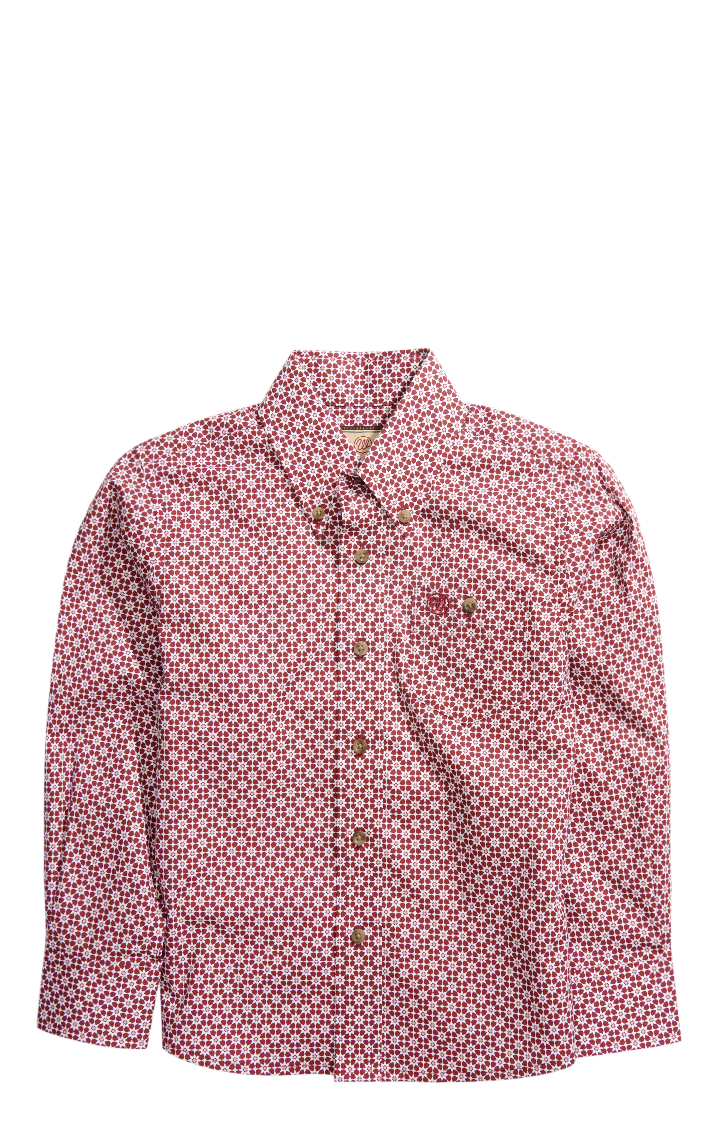 Wrangler Boy's Burgundy & White Floral Geo Print Long Sleeve Western Shirt - Cavender's Exclusive - Image 1