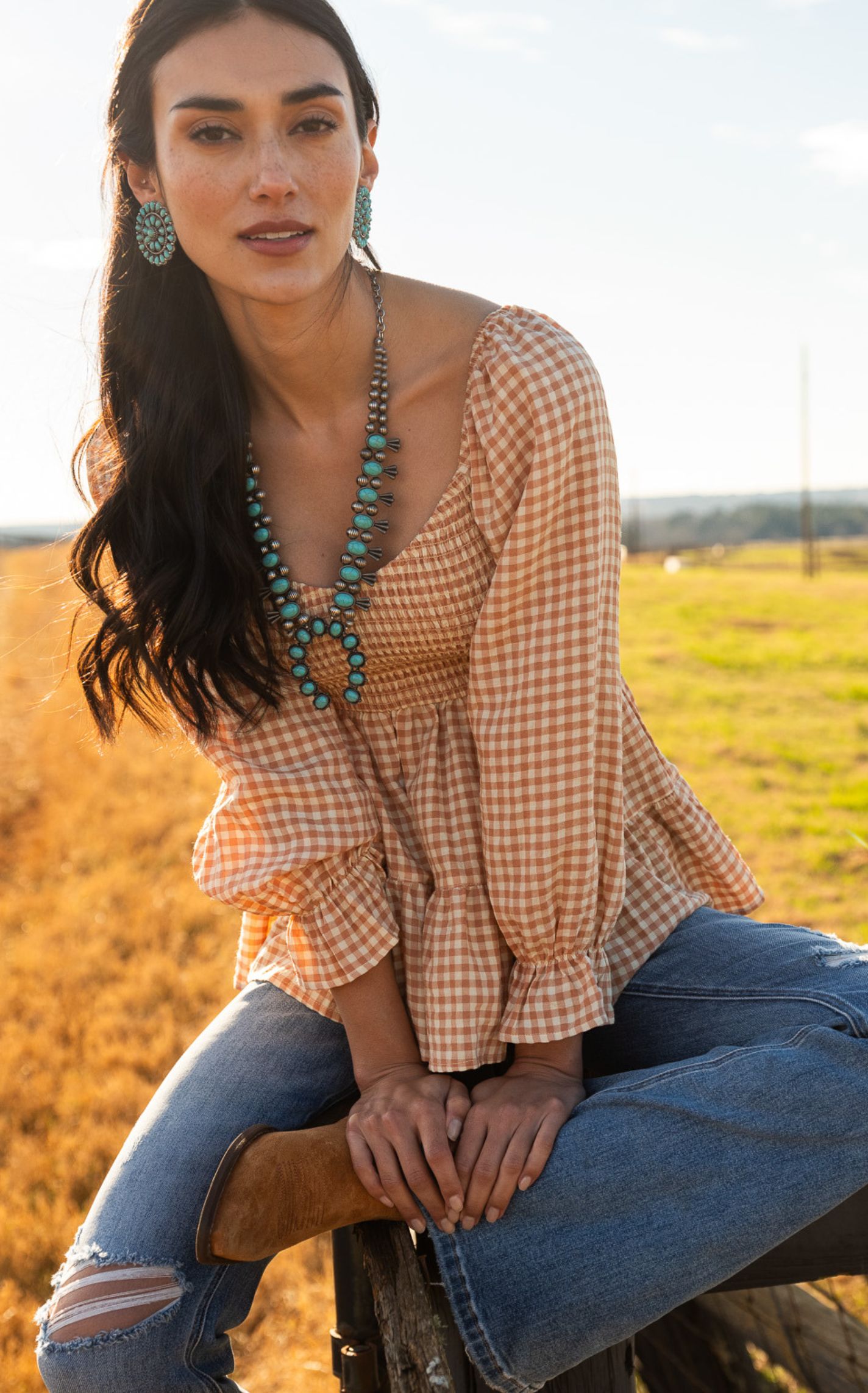 Rockin C Women's Ginger Gingham Smocked Top  - Image 1