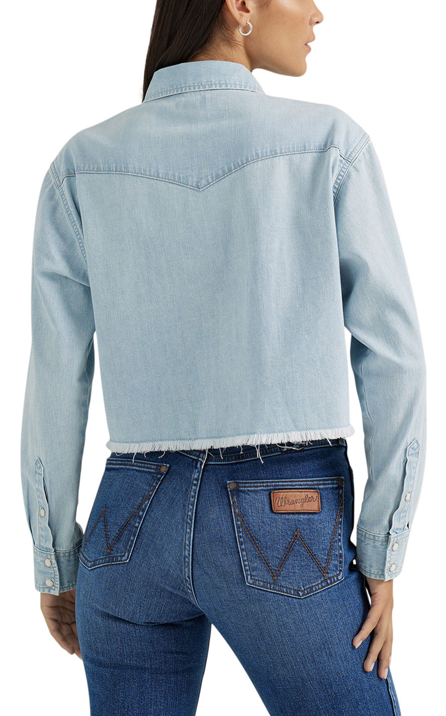 Wrangler Women's Light Wash Boyfriend Cut-Off Shirt - Image 1