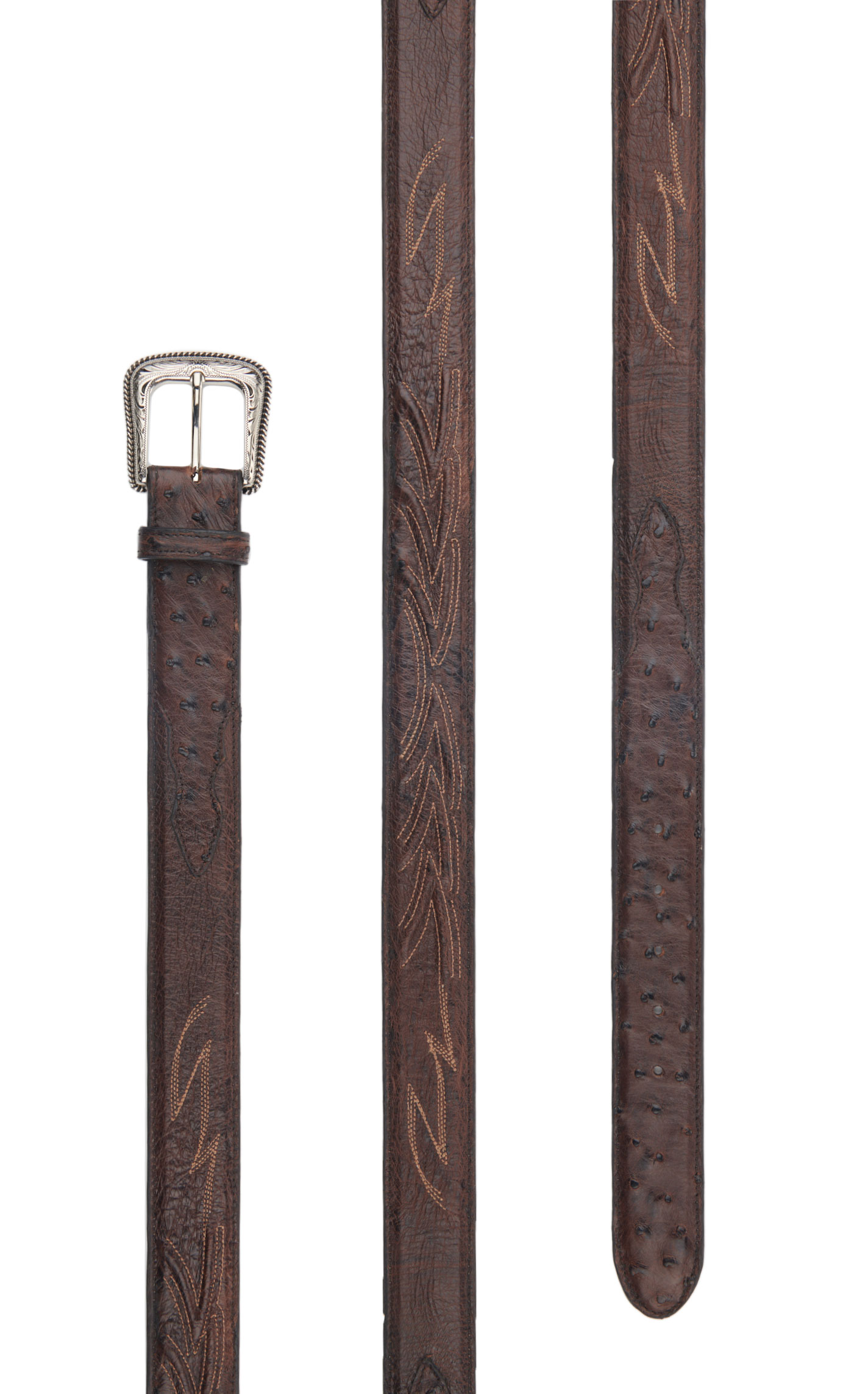 JRC & Sons Men's Chocolate Smooth Quill Ostrich Belt - Image 1